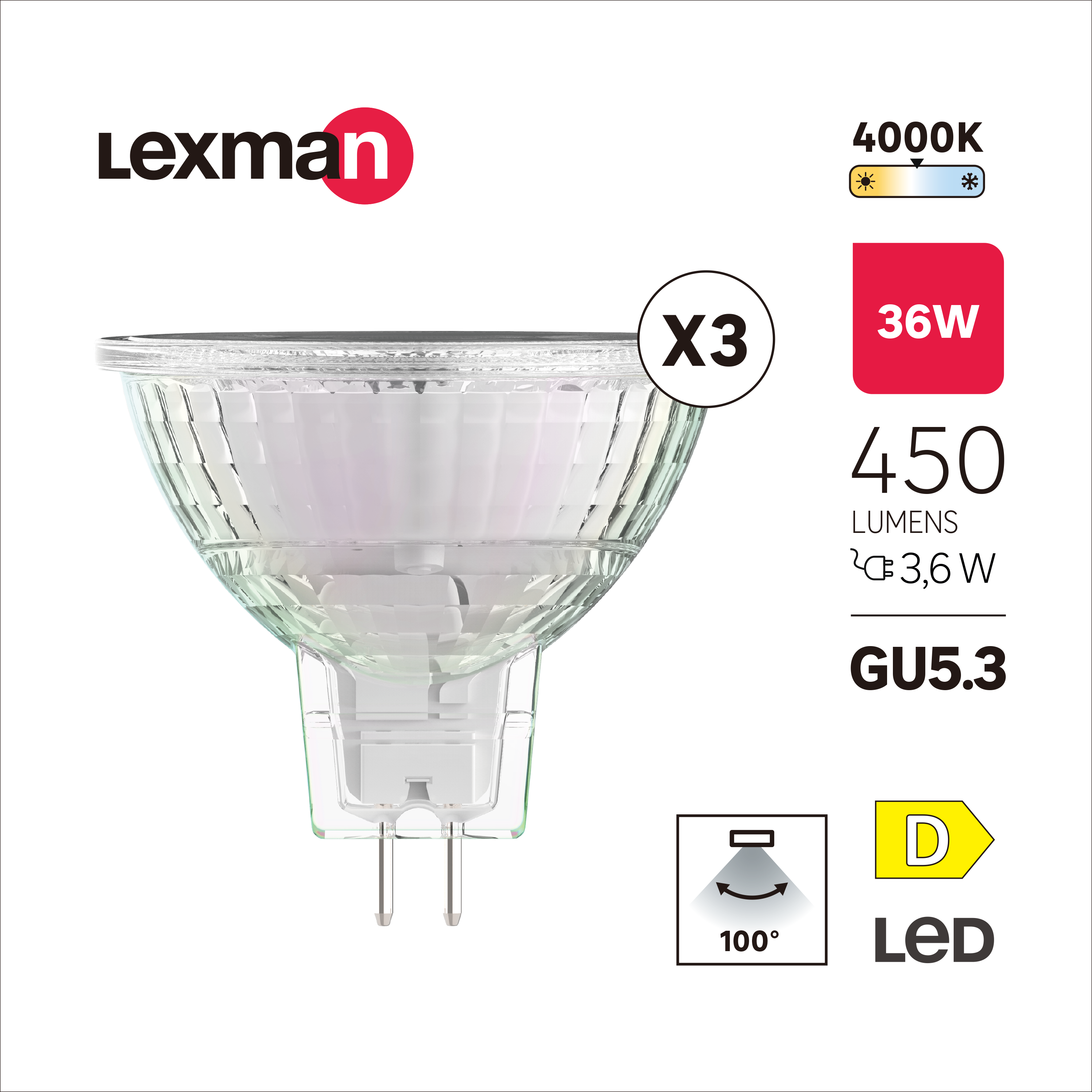 Pack 3 Lâmpada LED GU5.3 450 lm 4000 k vidro - 2