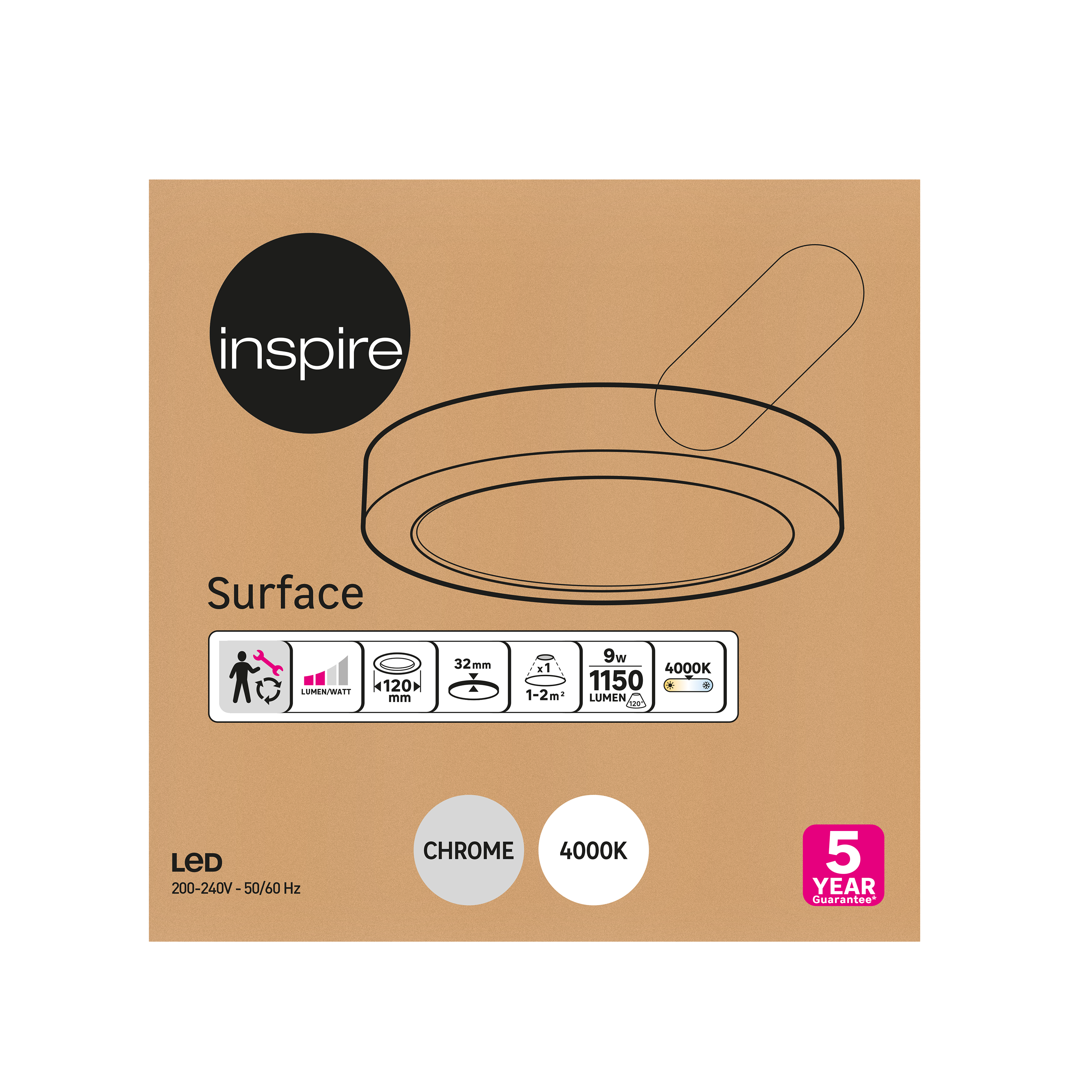 Downlight LED de superficie INSPIRE PP gris redondo ø12 cm 1160 lm 9 W 4000K CRI 89-80 luz natural y fiel IP20 - Foco LED de superficie para techos - 5