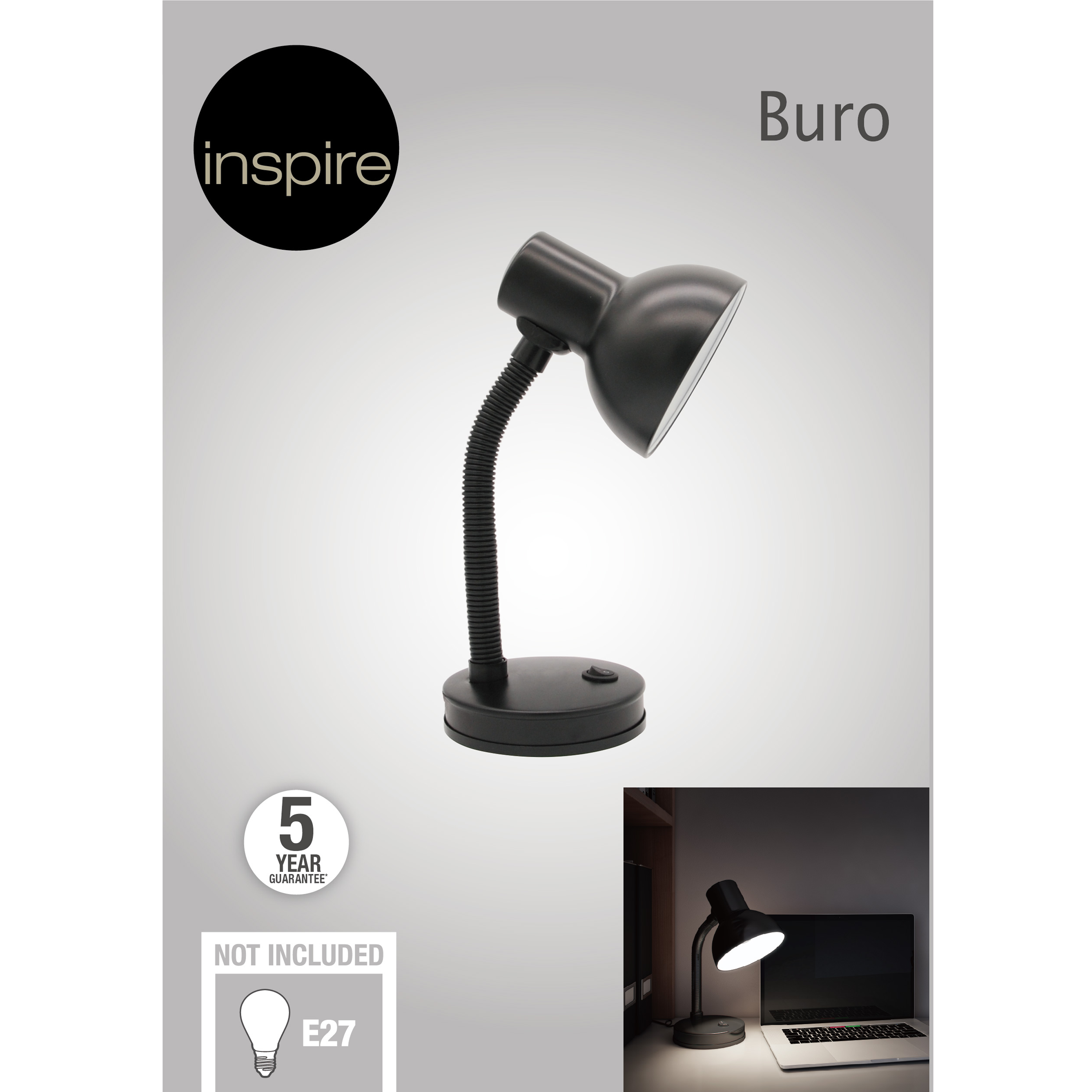Lampka biurkowa Buro czarna E27 Inspire - 5