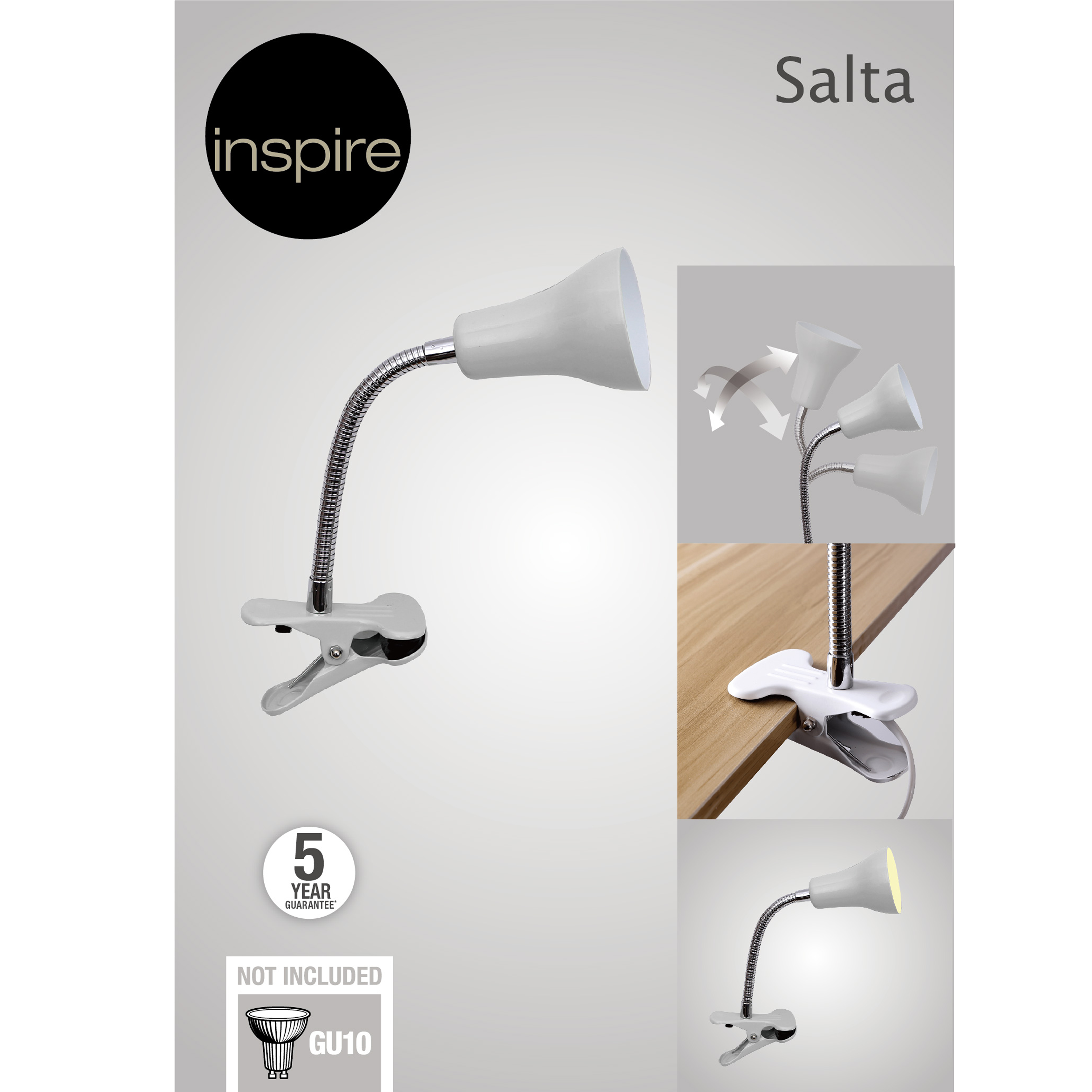 Lampka biurkowa Klips Salta biała GU10 Inspire - 6