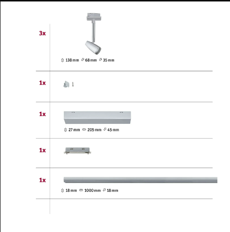 Kit de 3 spots sur rail URail Barelli GU10, métal chrome mat, PAULMANN - 4