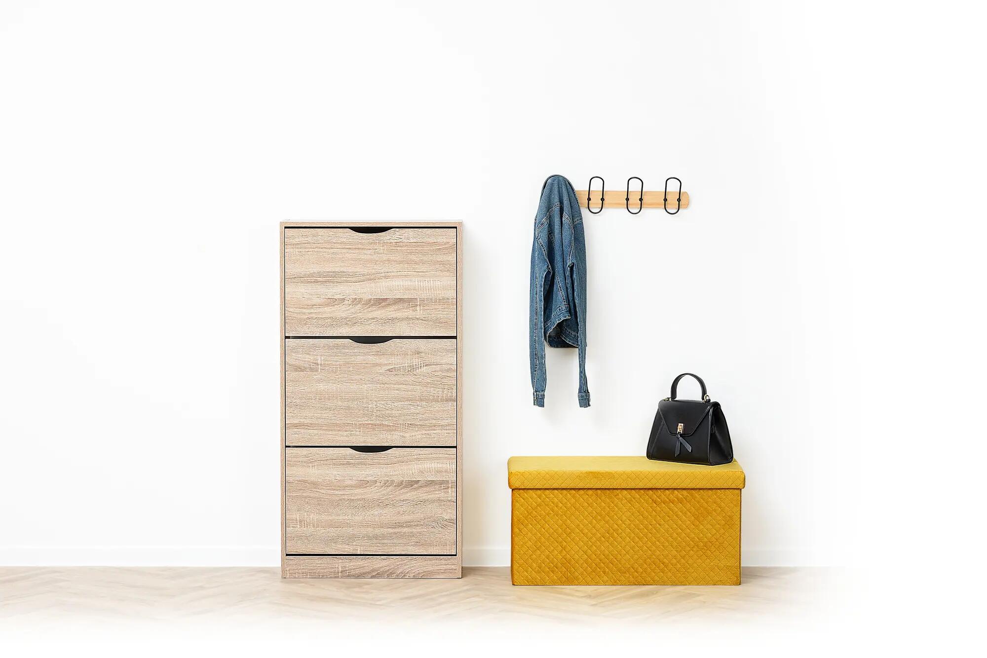 Scarpiera Paulette 3 ante doppia profondità L 60 x H 119.5 x P 23.3 cm 18 paia, rovere naturale - 3