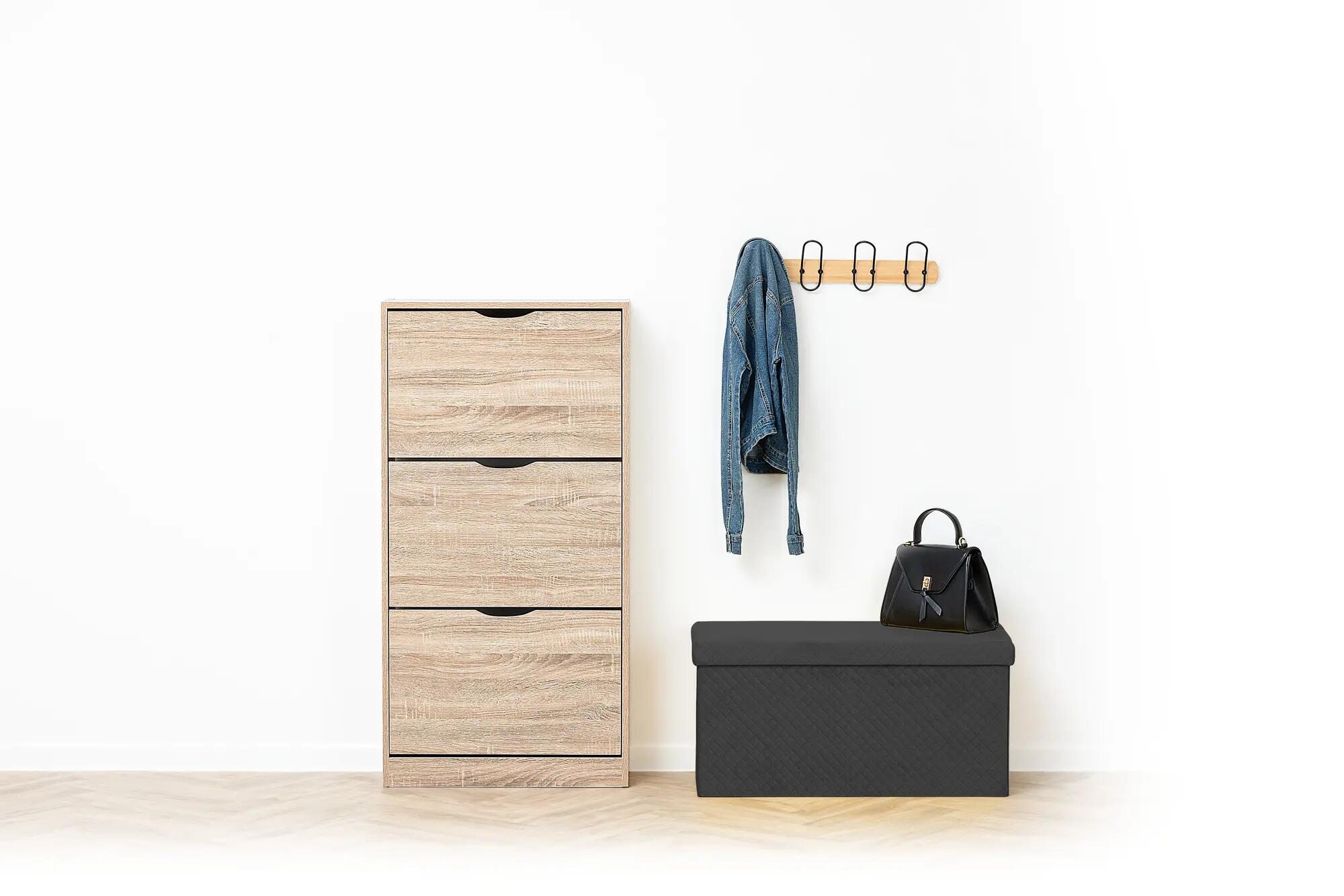 Scarpiera Paulette 3 ante doppia profondità L 60 x H 119.5 x P 23.3 cm 18 paia, rovere naturale - 2