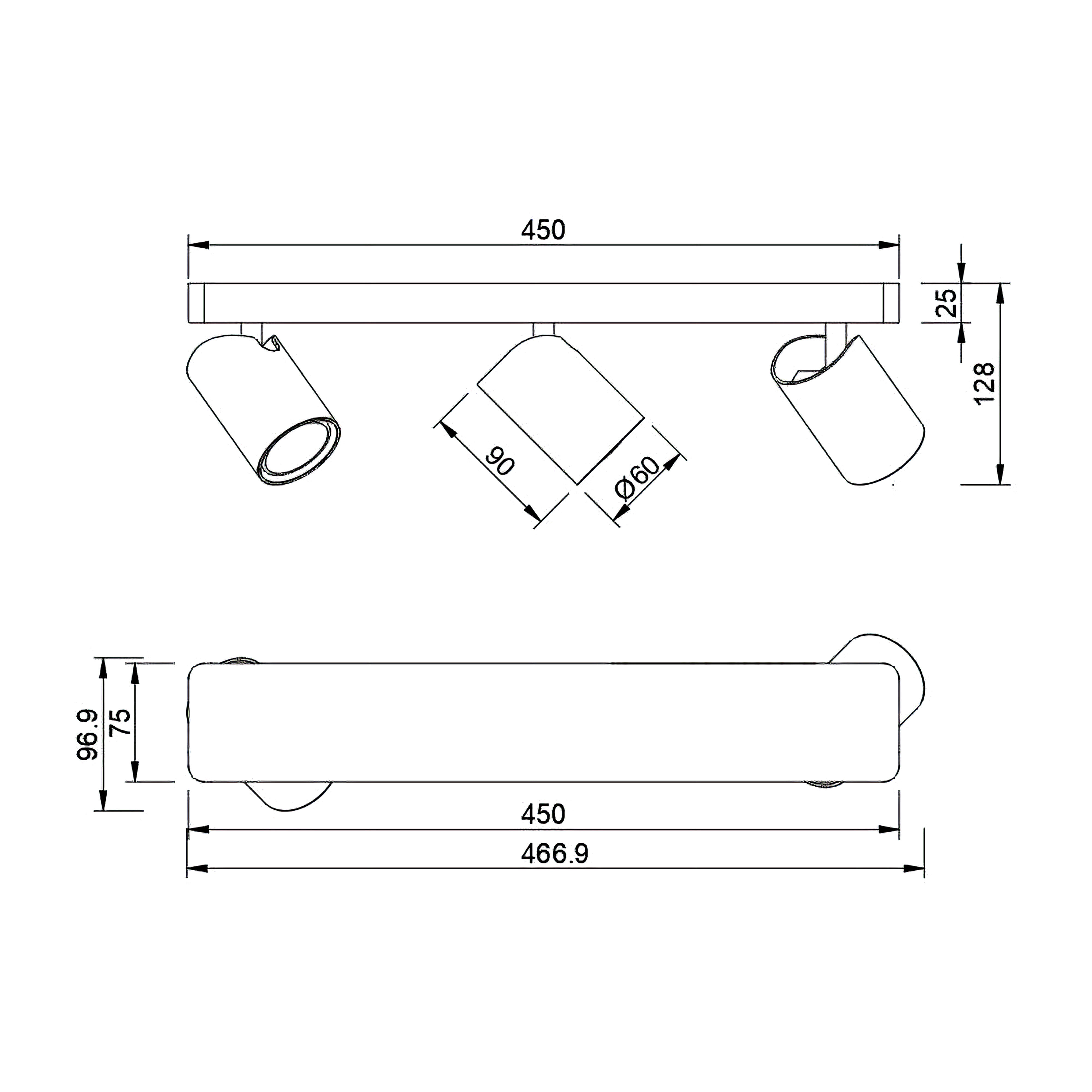 Barra de focos decorativos 3 luces GU10 de aluminio blanco Sal 45 cm  - 7