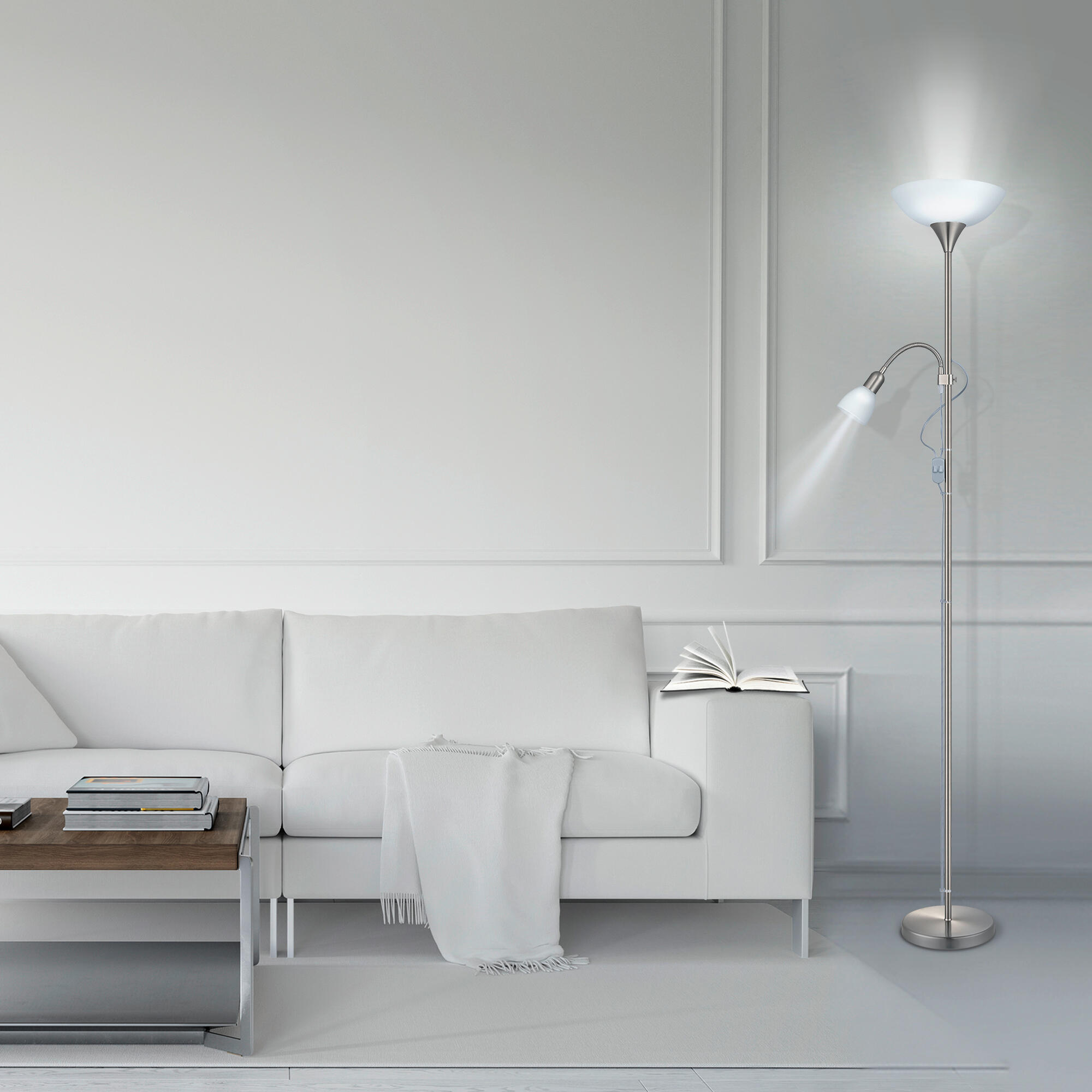 Lampadaire avec liseuse Up EGLO, 1xE27 +1xE14, 178 cm, nickel - 2