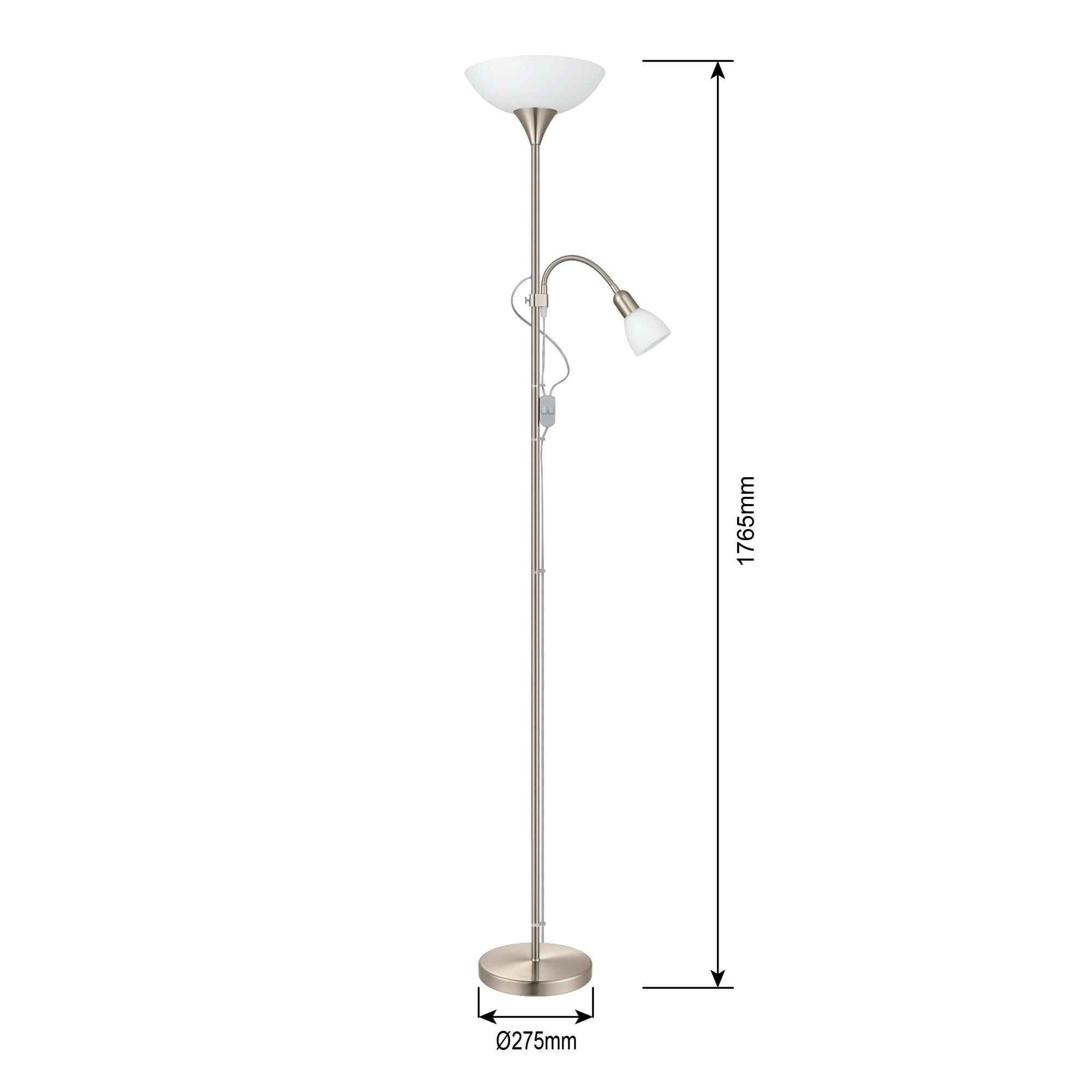 Lampadaire avec liseuse Up EGLO, 1xE27 +1xE14, 178 cm, nickel - 6