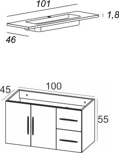 Mobile bagno sospeso con lavabo L 100 x H 55 x P 46 cm bianco rock, 2 ante 2 cassetti per vasca centrale Master - 5