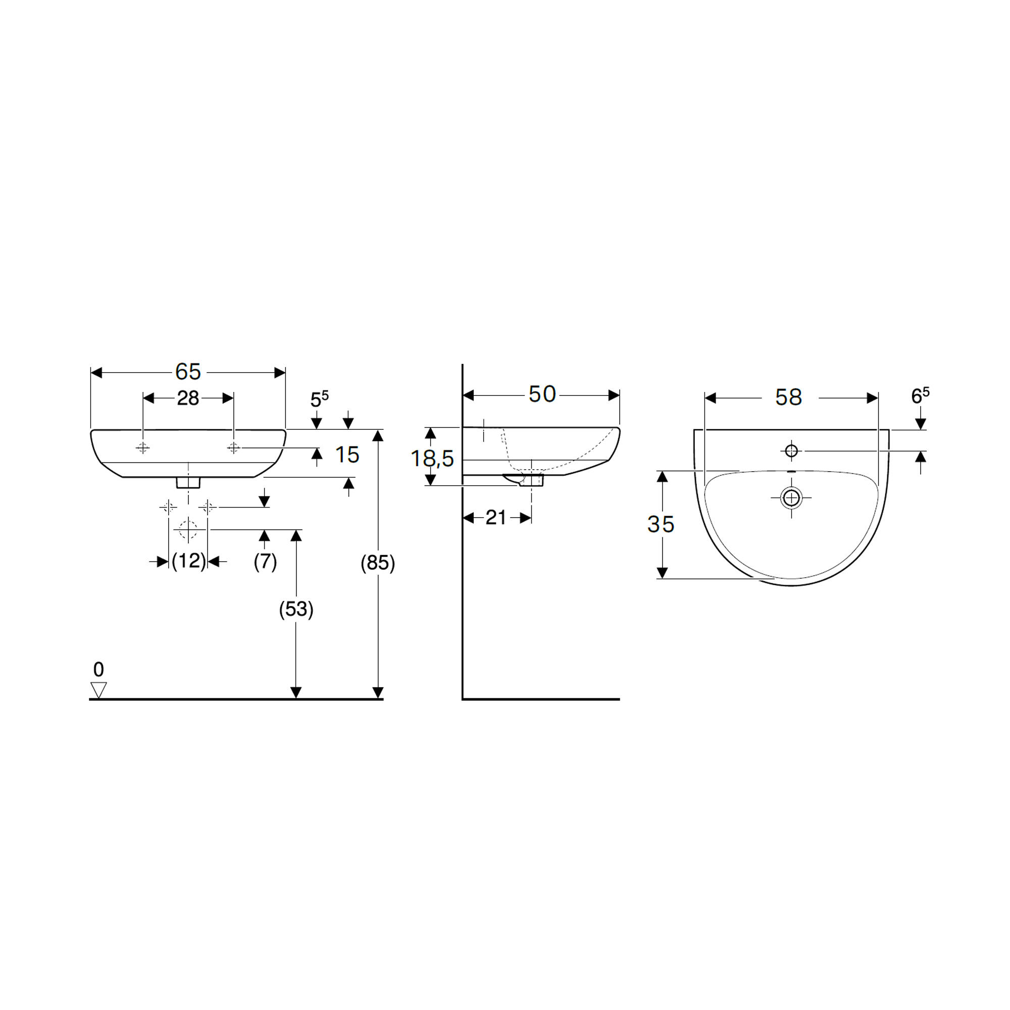 Lavabo sospeso semicerchio Selnova H 18.5 x P 50 cm in ceramica bianco lucido - 2