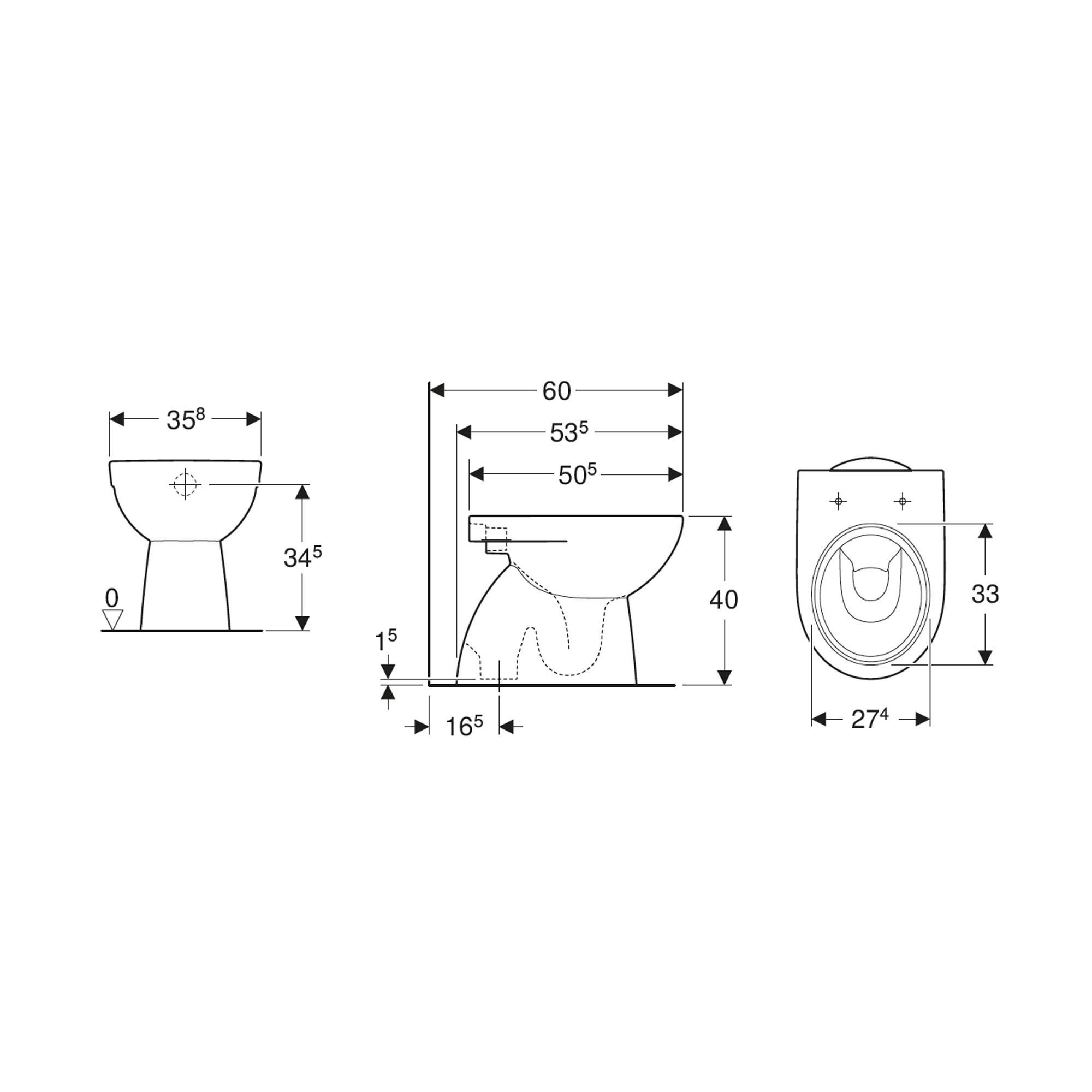 Vaso WC distanziato GEBERIT selnova, sedile escluso P 53.5 x L 35.8 x H 40 cm bianco - 4
