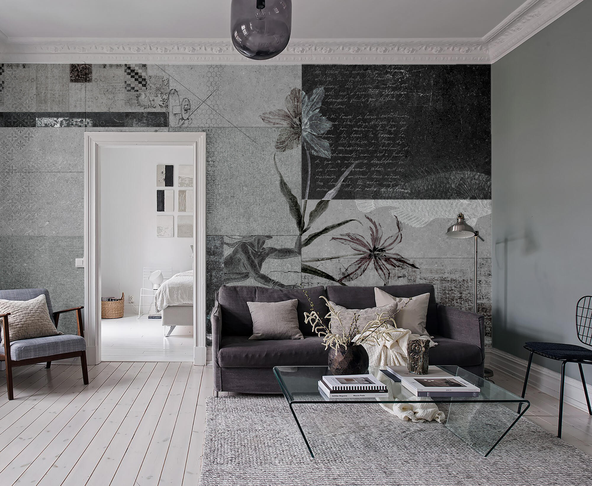 Mural adhesivo textil liso lavable naturaleza textil grey gris 193 x 250 cm motif