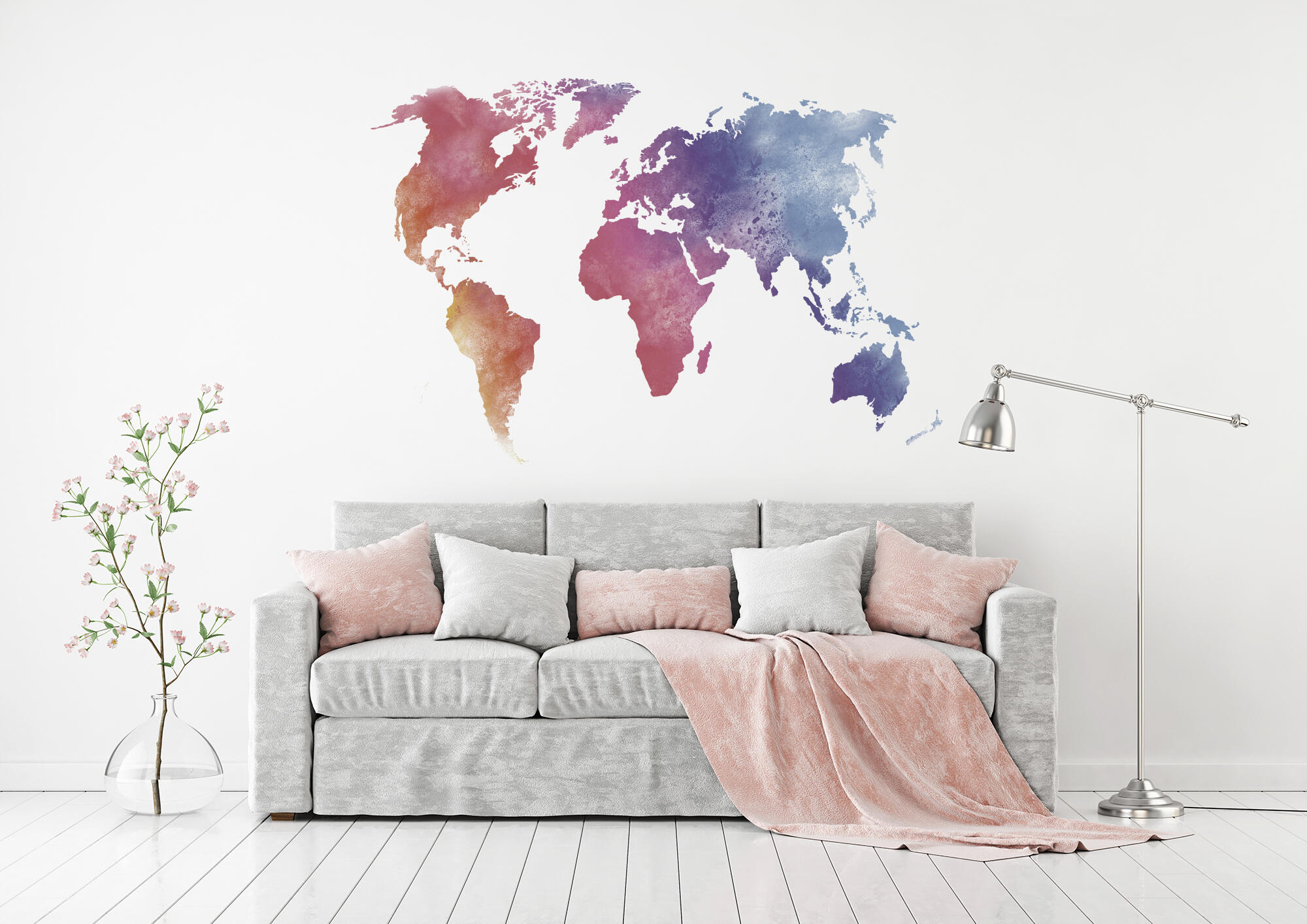 Mural textil naturaleza mapamundi acuarela beige de 321 x 250 cm motif