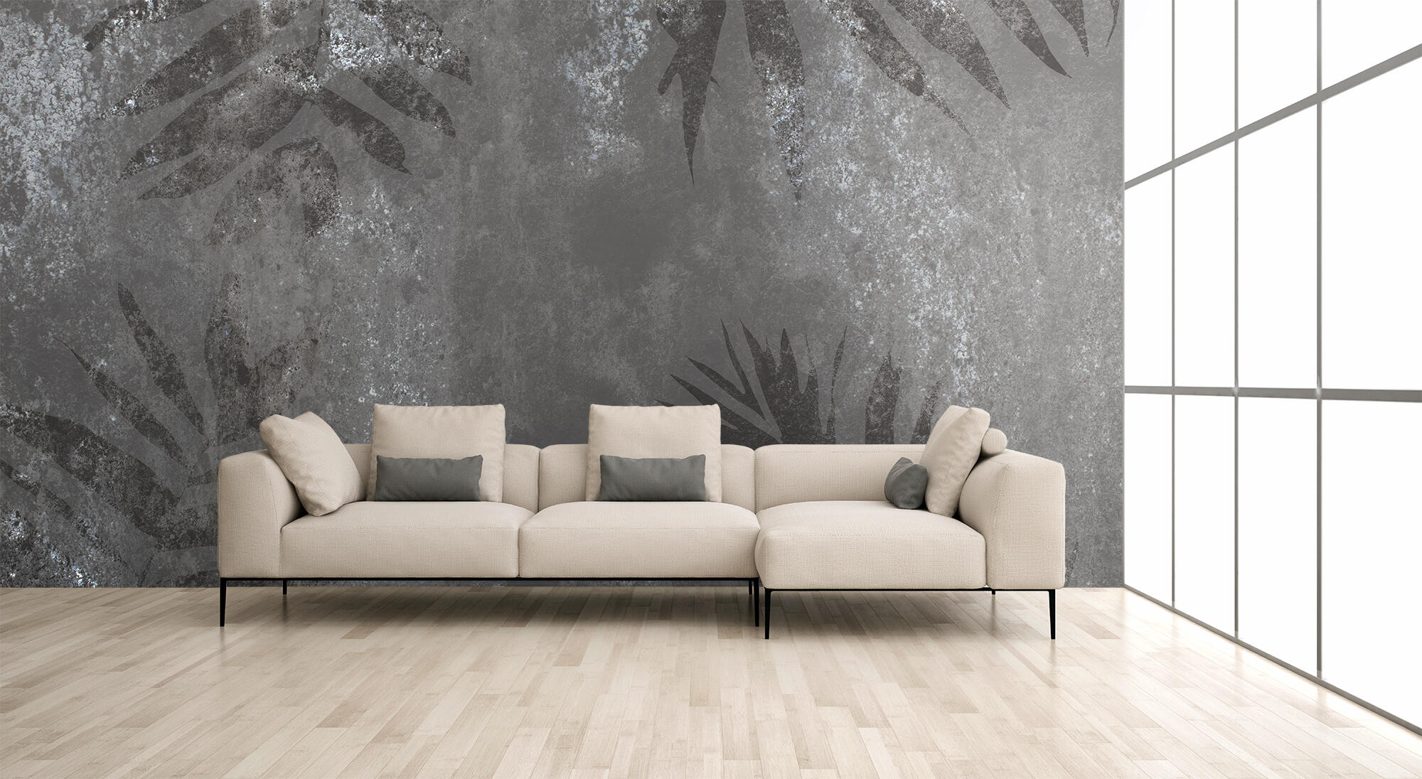 Mural textil naturaleza metal leaves azul de 193 x 260 cm motif