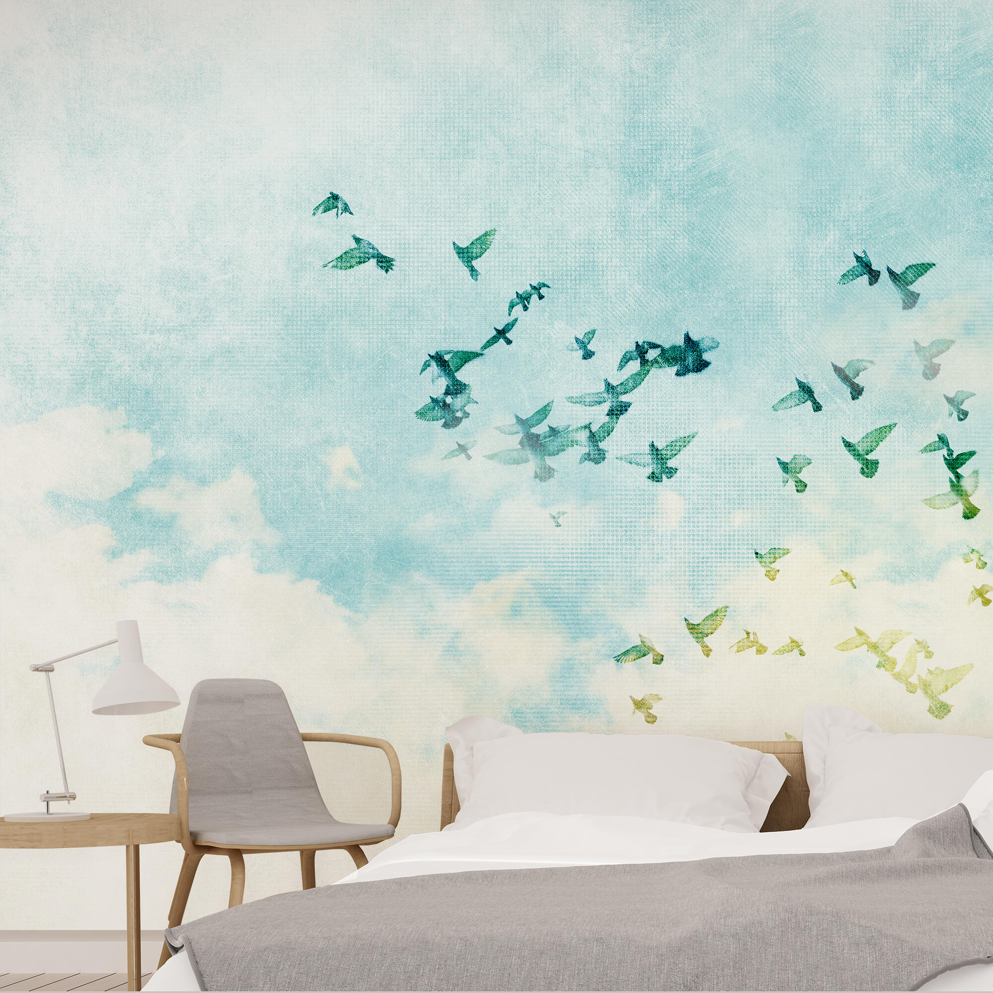 Mural textil animales flying bird azul de 385 x 260 cm motif