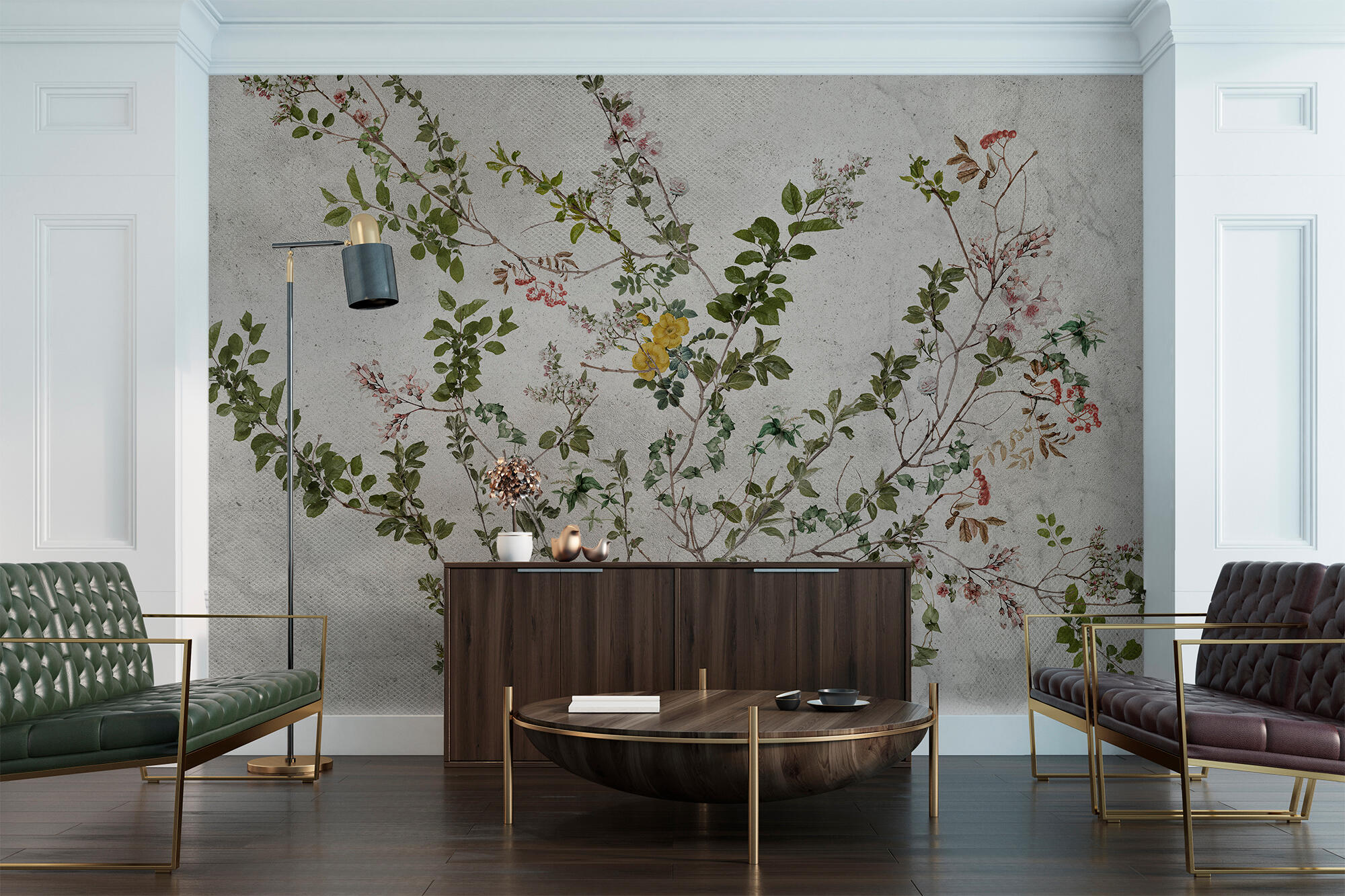 Mural adhesivo textil liso lavable naturaleza botánico verde 385 x 250 cm motif