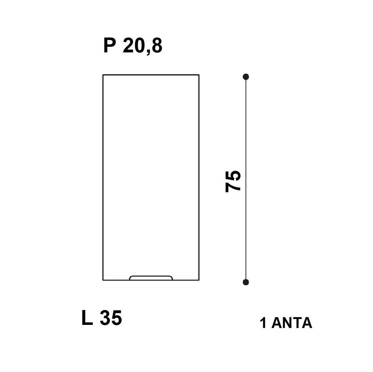 Pensile bagno Linea C colore su ordinazione, 1 anta apertura da sinistra P 20.8 x L 35 x H 75 cm - 3