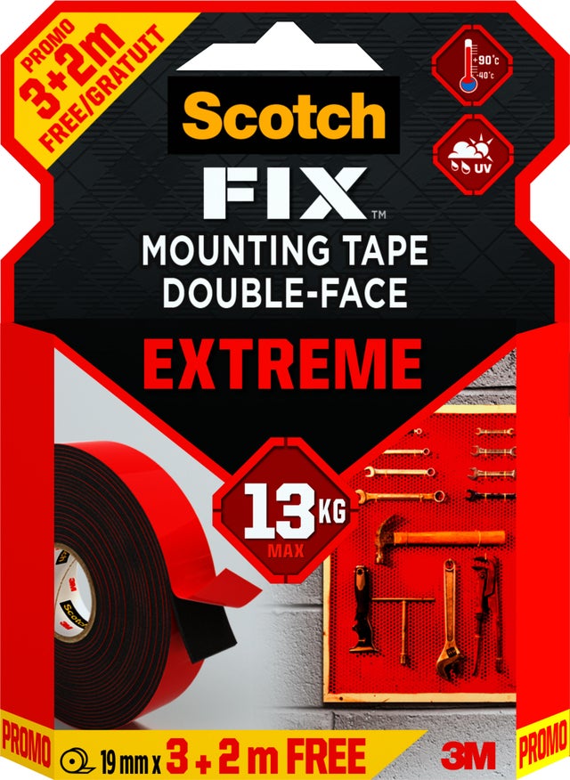 Ruban adhésif double-face Extrême extérieur SCOTCH FIX L.3m+2m x 19mm