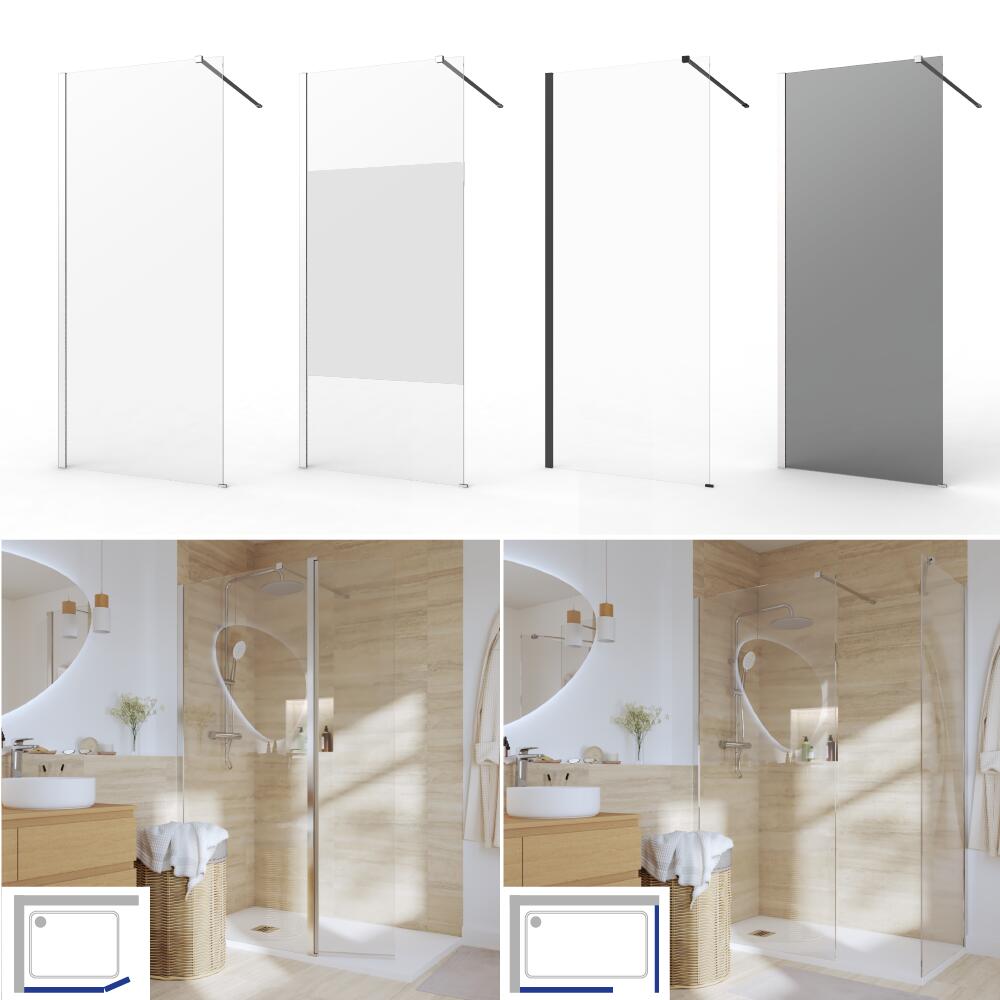 Paroi de douche à l'italienne verre transparent, l.100 cm, Ep. 8mm
