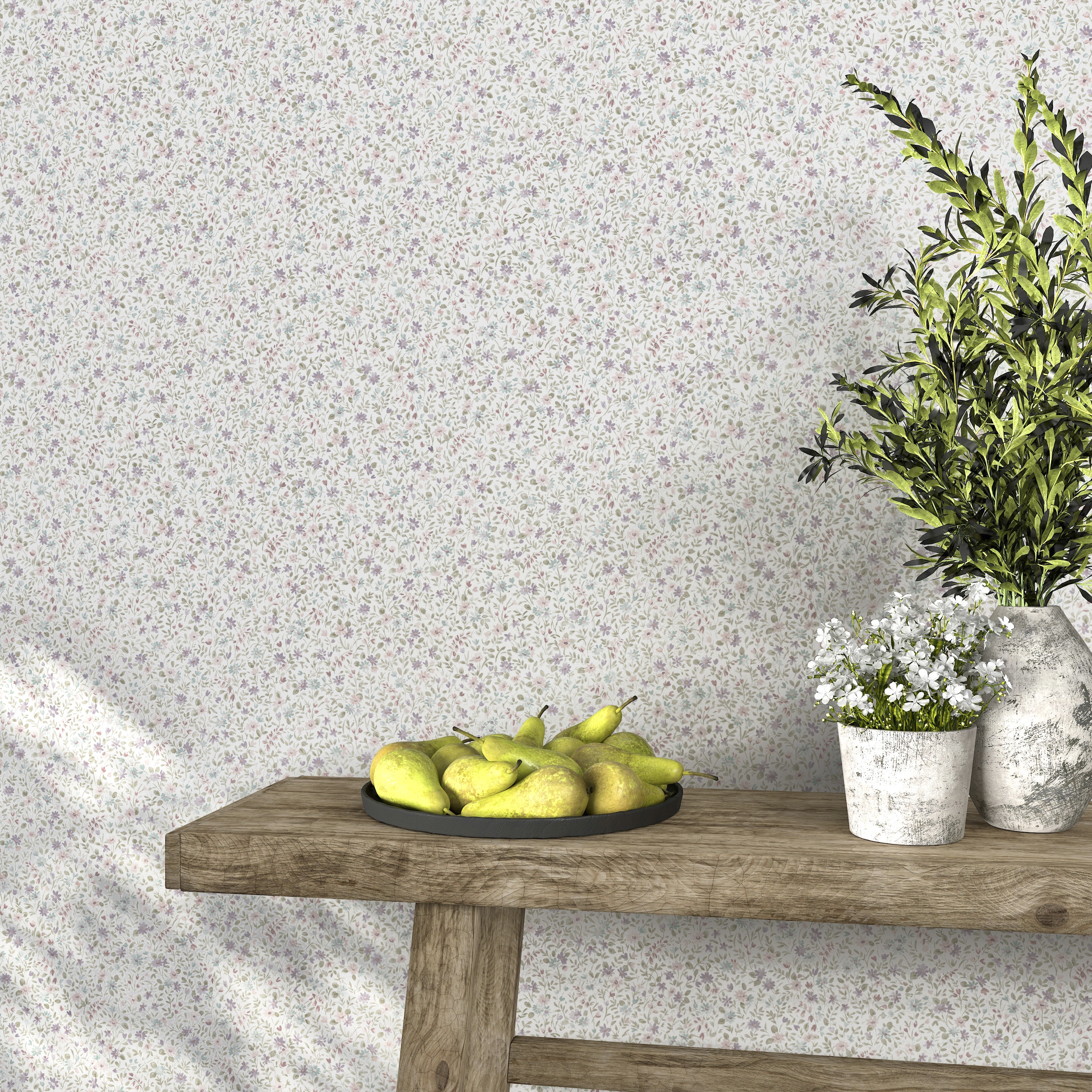 Papel pintado vinilo botánico, plantas o floral tilda rosa inspire