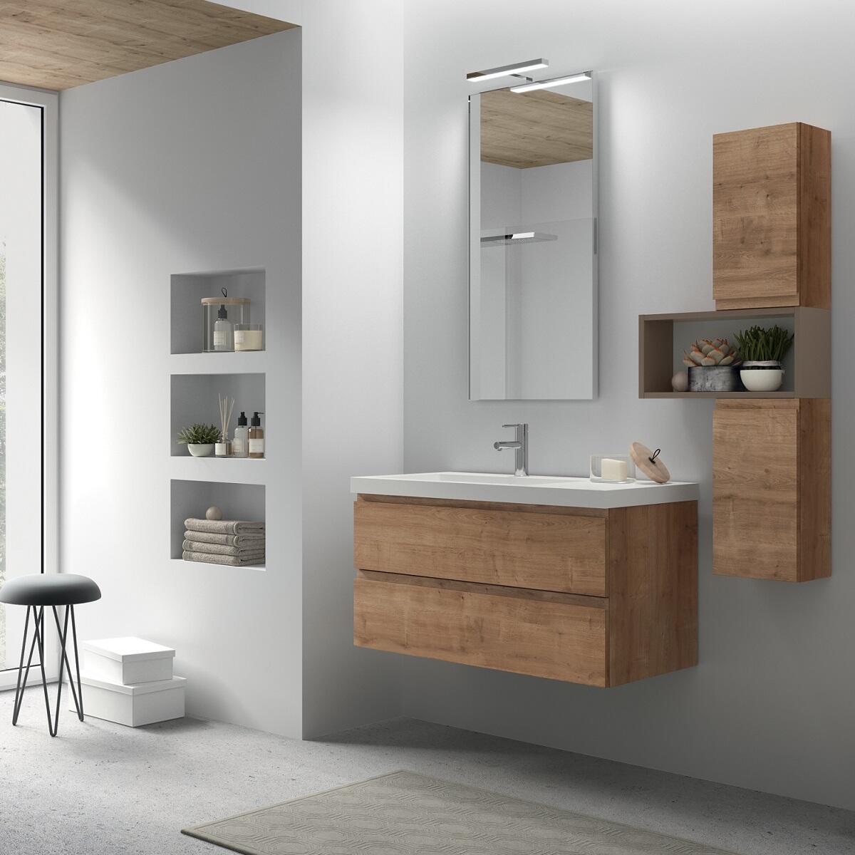 Mobile da bagno sospeso sotto lavabo L 120 x H 50 x P 37 cm bianco, 2 cassetti Gola - 2