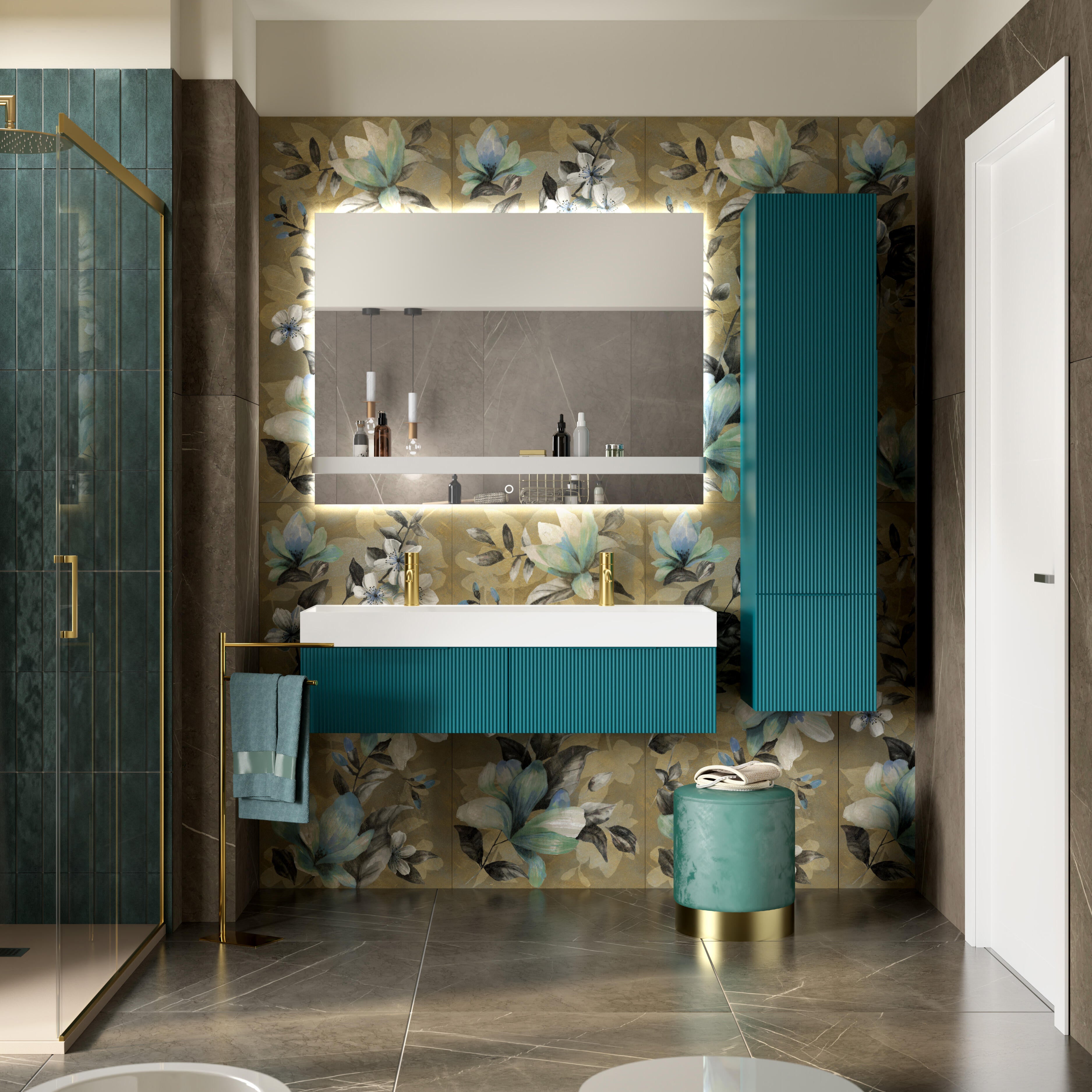 Rubinetto per lavabo a canna bassa getto laminare cristallino TAYRONA oro spazzolato satinato HUBER H 16.4 cm - 4