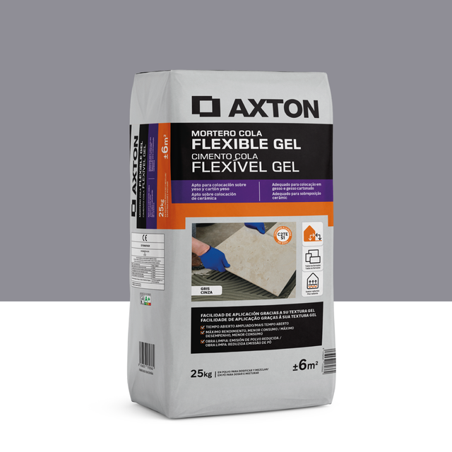 Mortero cola flexible gel AXTON 25 kg gris