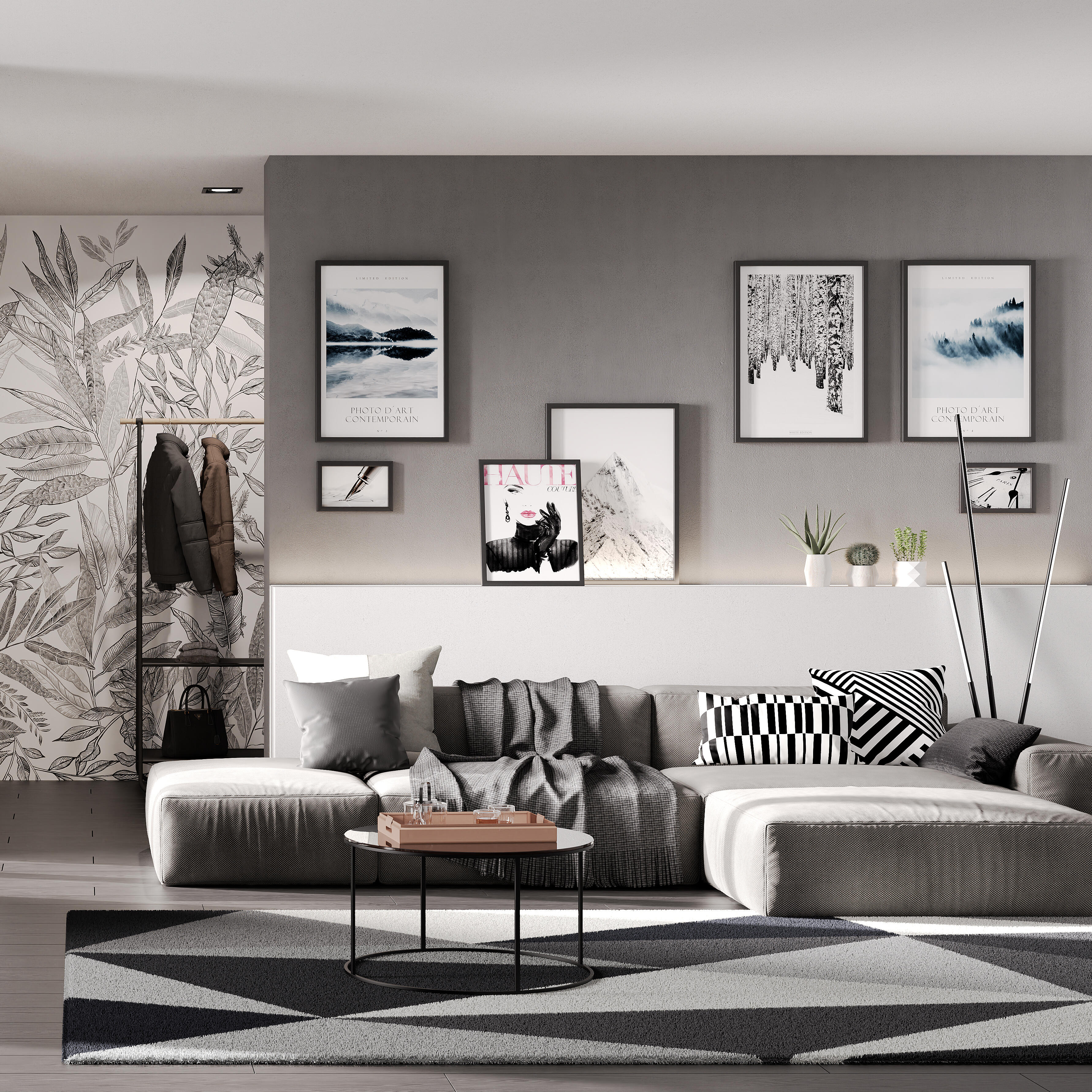 Tappeto Opera Diamanti classic geometrico nero e bianco, L 120 x L 60 cm - 2