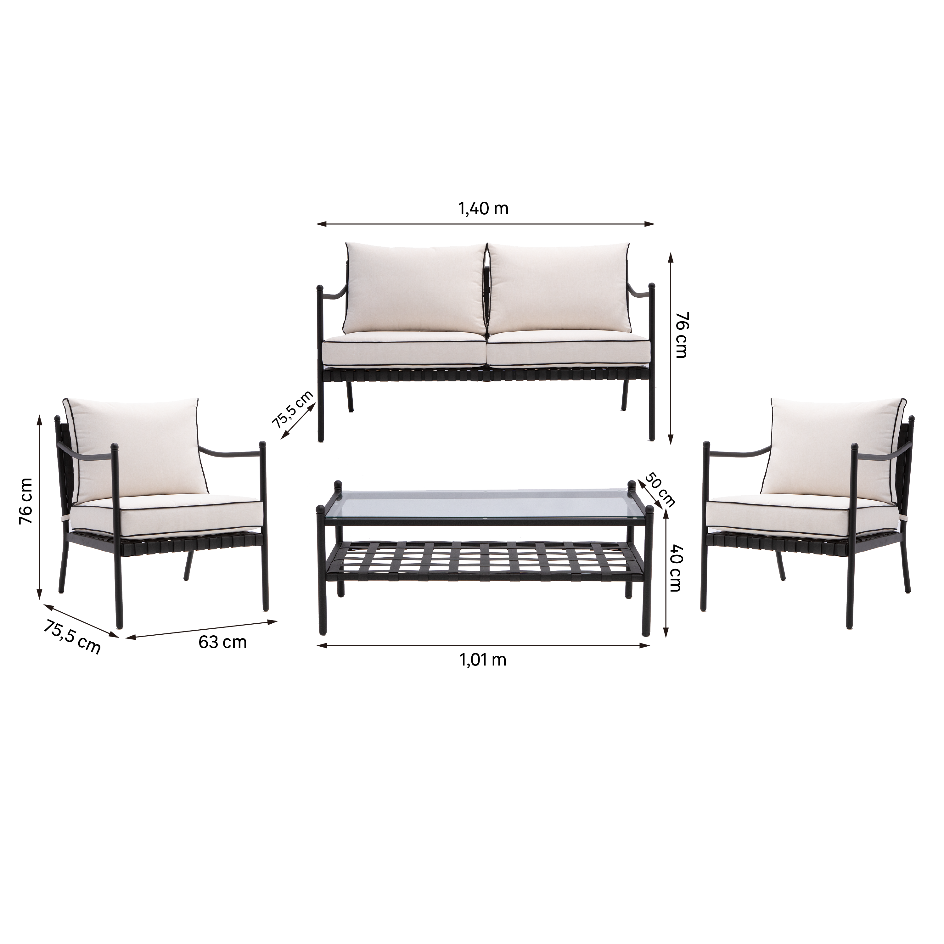 Salotto da giardino Victoria NATERIAL in n/a nero con cuscini in poliestere beige per 4 persone - 29