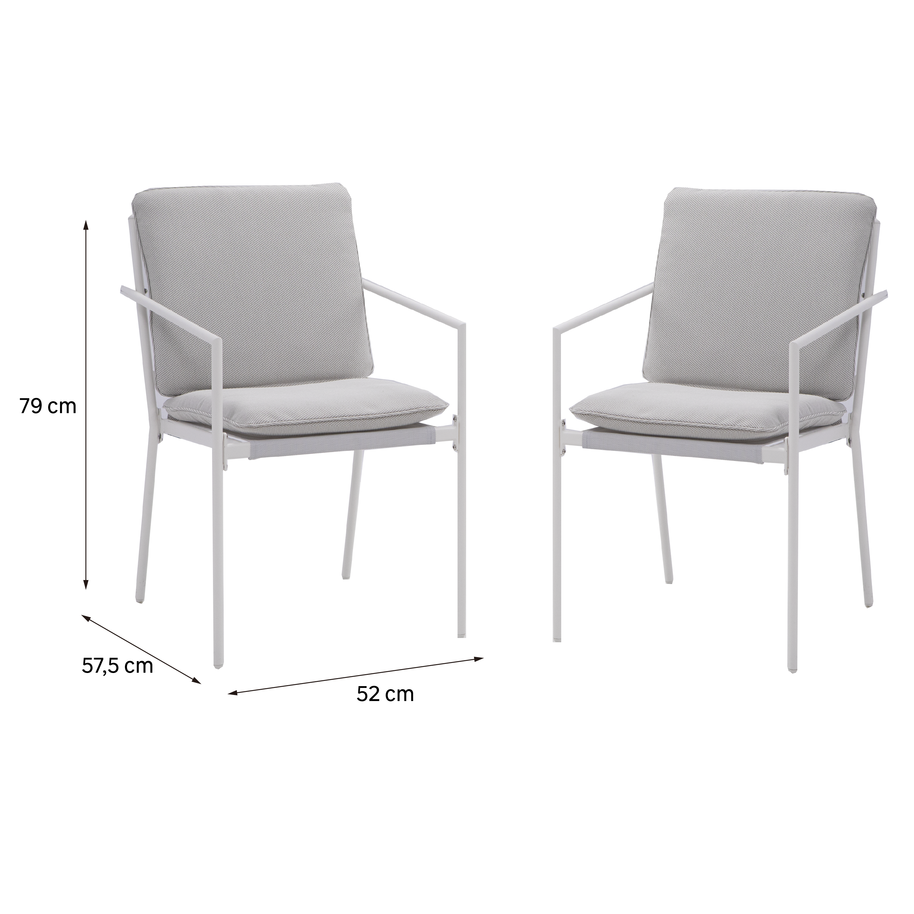 Sedia da giardino con cuscino beige e braccioli Sigma NATERIAL struttura in acciaio, seduta in textilene bianco, set da 2 pezzi - 17