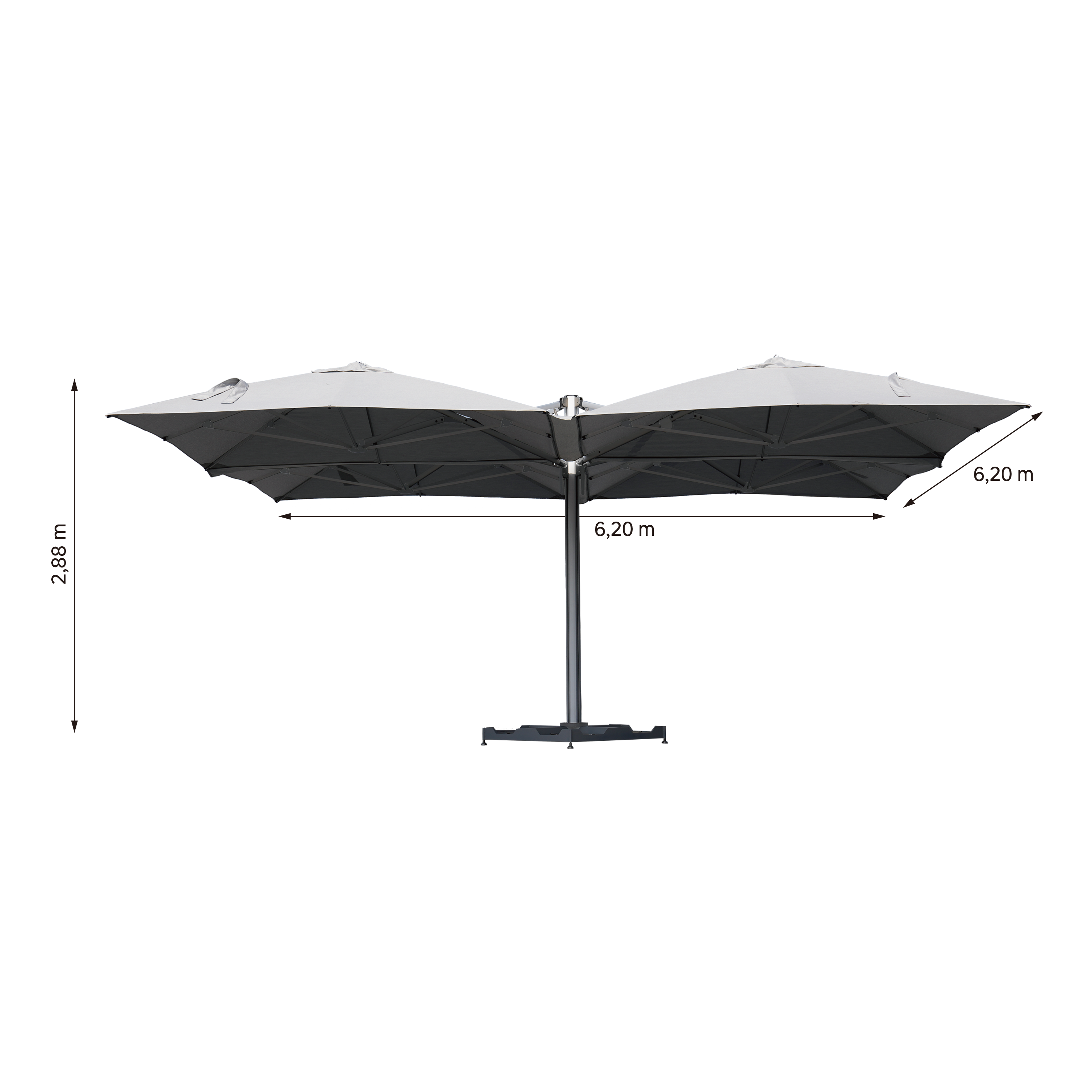Parasol quadruple NATERIAL Sombra gris rectangulaire, L.300 x l.300 cm - 4