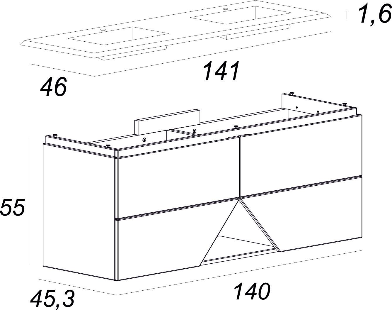 Mobile bagno sospeso con lavabo L 140 x H 55 x P 45.3 cm blu petrolio per doppia vasca Vintage - 5