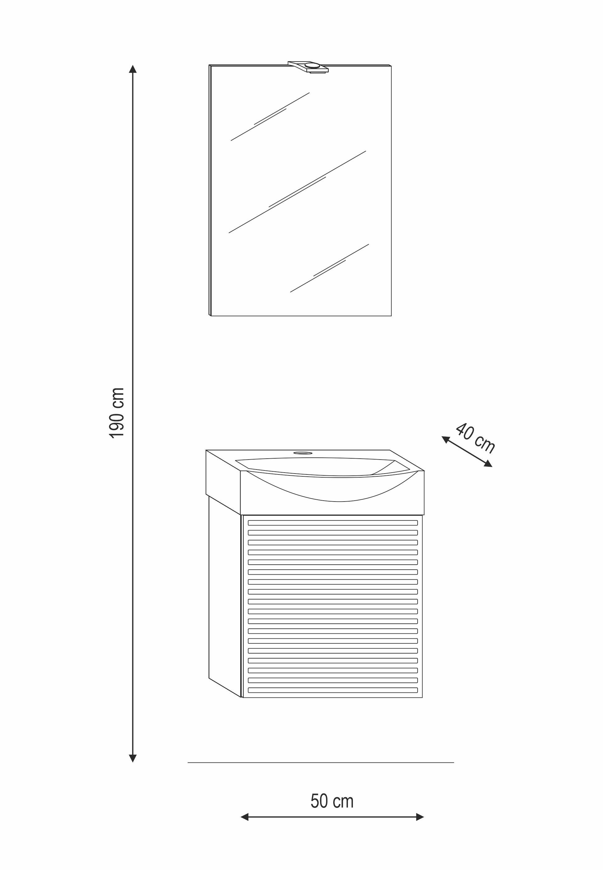 Mobile bagno sospeso con lavabo e specchio e illuminazione L 50 x H 58 x P 40 cm laccato opaco bianco cannettato, 1 anta per vasca centrale Mini50s - 13