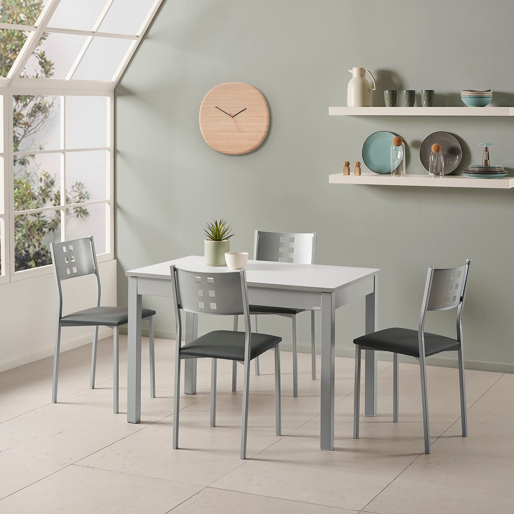 Mesa de cocina atenas en aluminio y laminado blanco+patas aluminio 110x70 cm