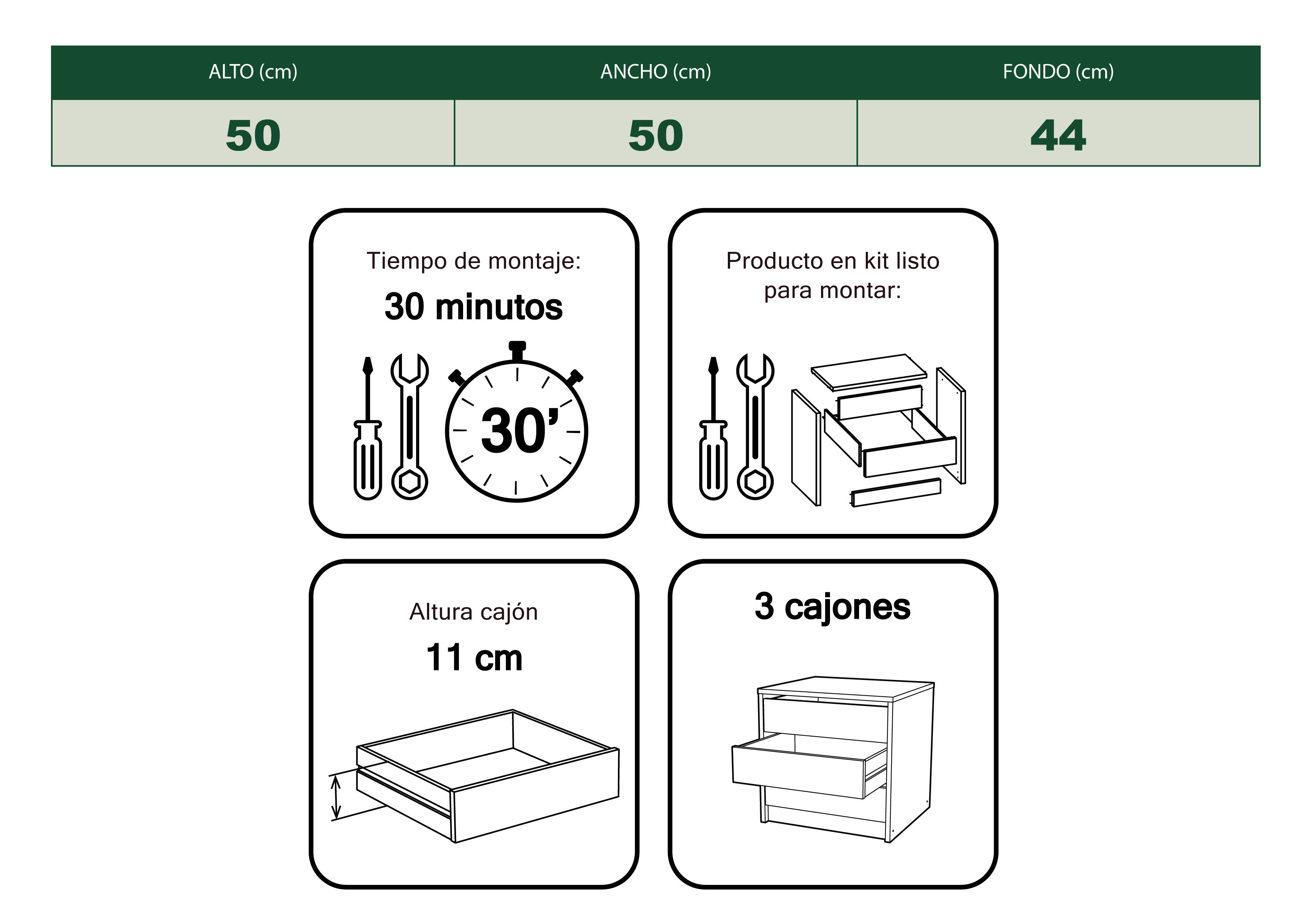 Cajonera KIT 3 cajones Serie Abierta blanco 50x50x44cm (altoxanchoxfondo cm) - 9