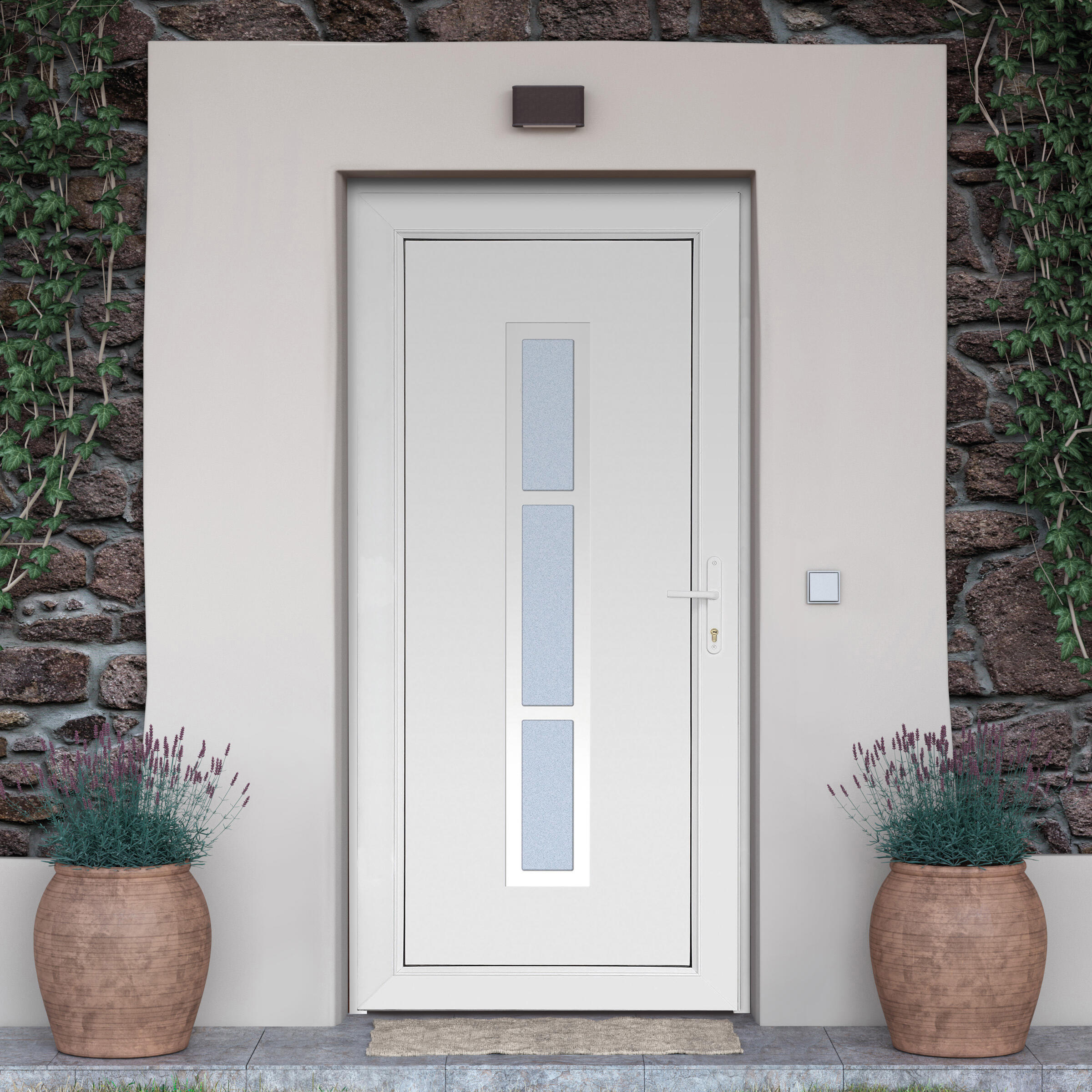 Puerta de entrada serie Basic pvc Alabama diseño rústico color blanco apertura izquierda 208x98cm - 8