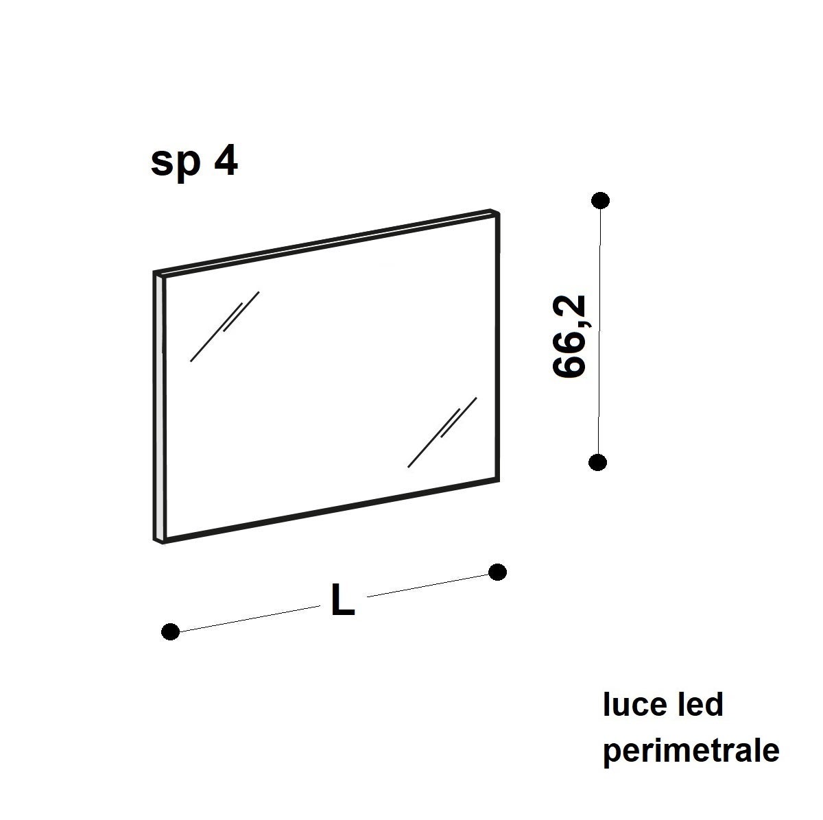 Specchio con illuminazione integrata bagno rettangolare Plane H 66.2 x P 4 cm - 2