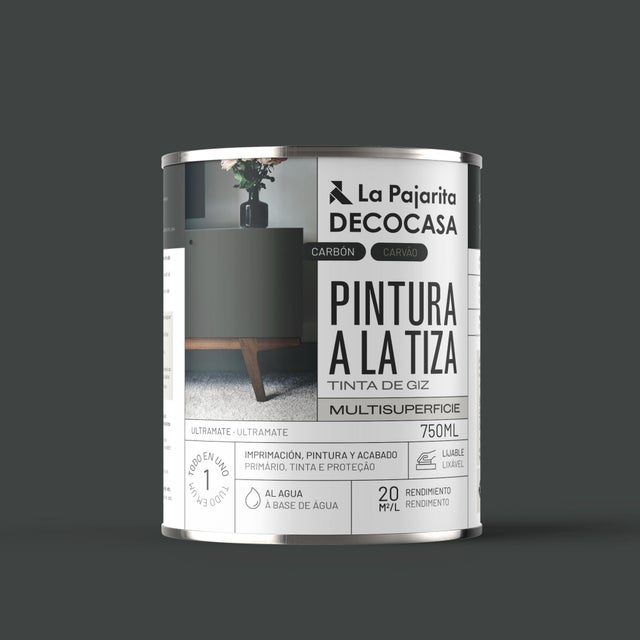 Pintura a la tiza LA PAJARITA en color grafito mate para aplicar sobre MDF, madera, contrachapado, resina, yeso, terracota, cartón, papel, arcilla 750 ml