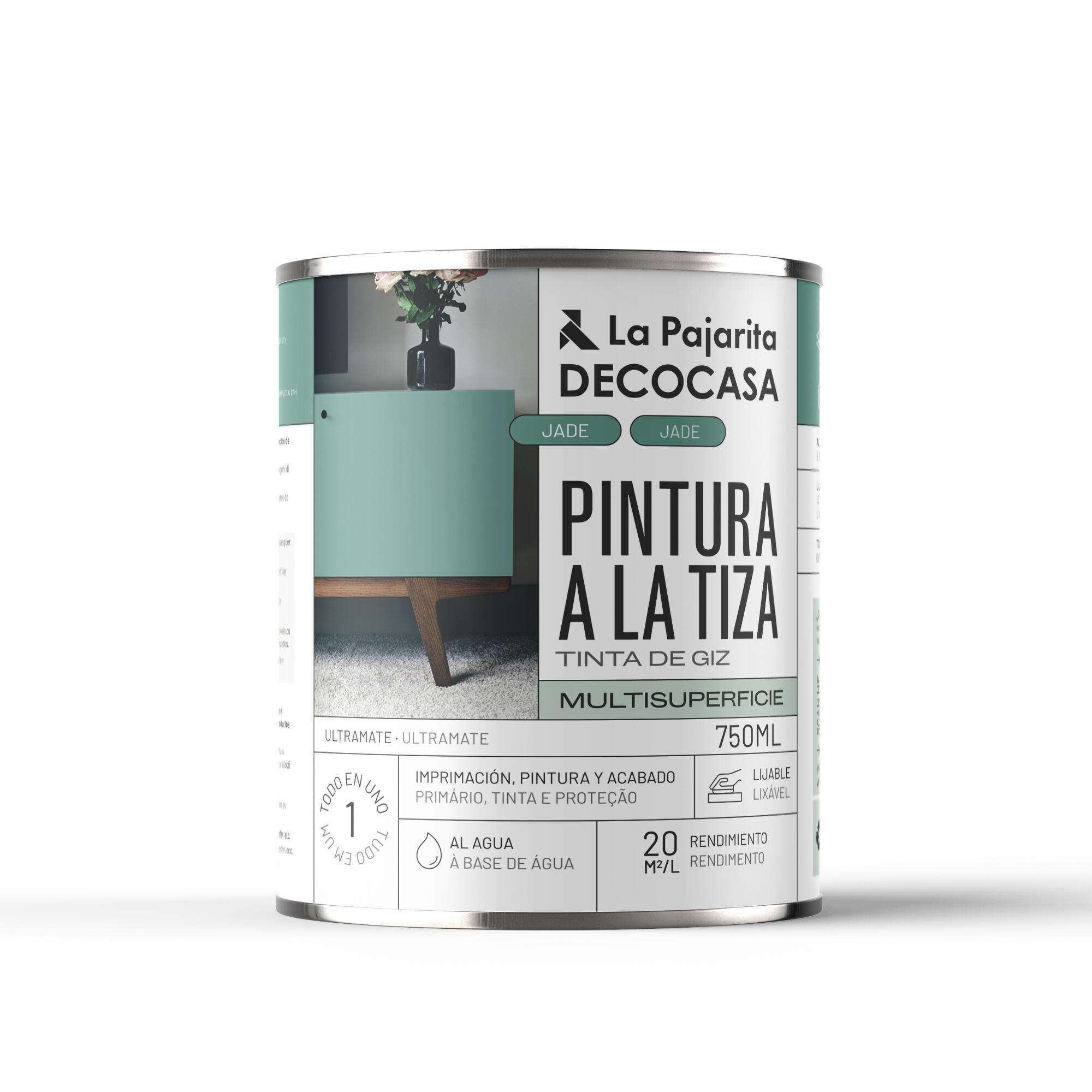 Pintura a la tiza LA PAJARITA en color verde mate para aplicar sobre MDF, madera, resina, yeso, papel, terracota, contrachapado, cartón, arcilla 750 ml - 2