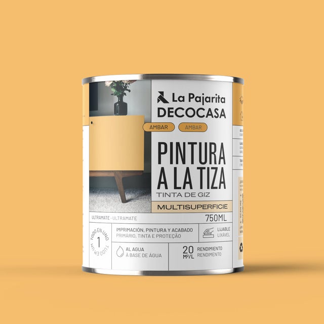 Pintura a la tiza LA PAJARITA en color ámbar mate para aplicar sobre MDF, madera, resina, yeso, papel, terracota, contrachapado, cartón, arcilla 750 ml