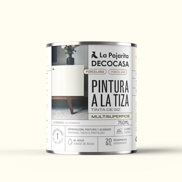 Pintura a la tiza LA PAJARITA en color blanco mate para aplicar sobre madera, contrachapado, cartón, resina, yeso, terracota, arcilla, MDF 750 ml