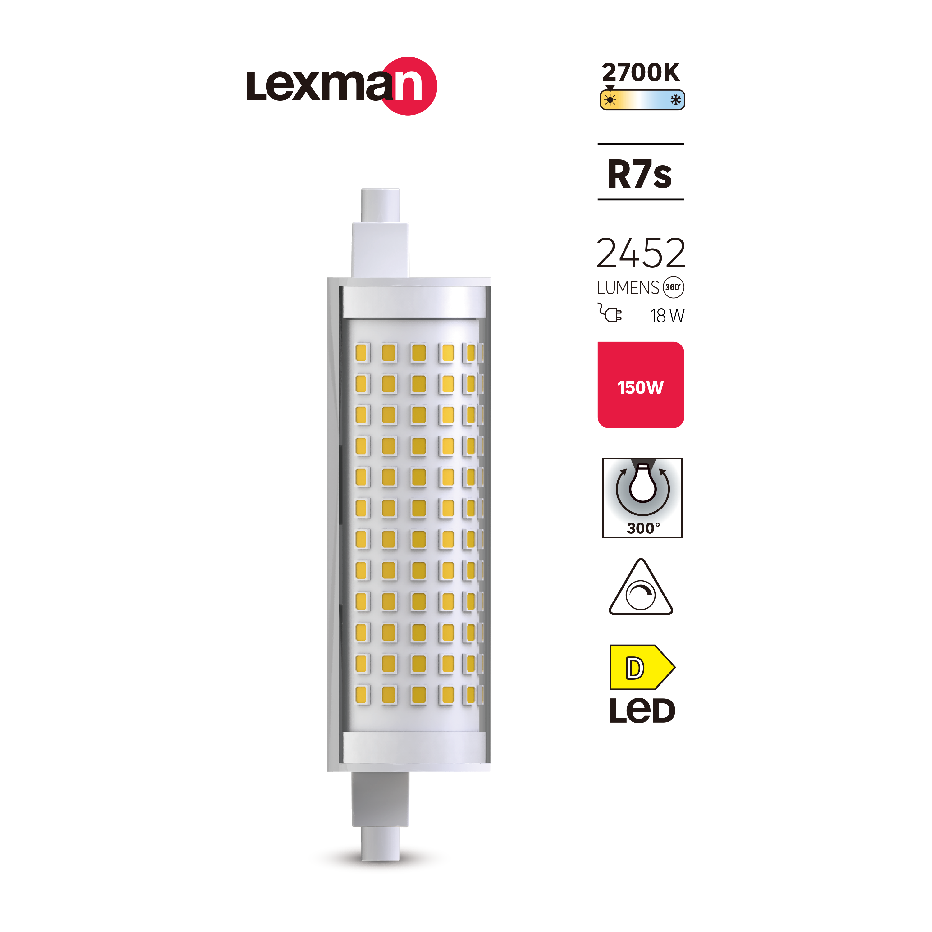 Bombilla LED R7S forma estándar 2452 lúmenes 18W color de la luz blanco cálido 2700K CRI 89-80 luz natural y fiel clase energética D - 3