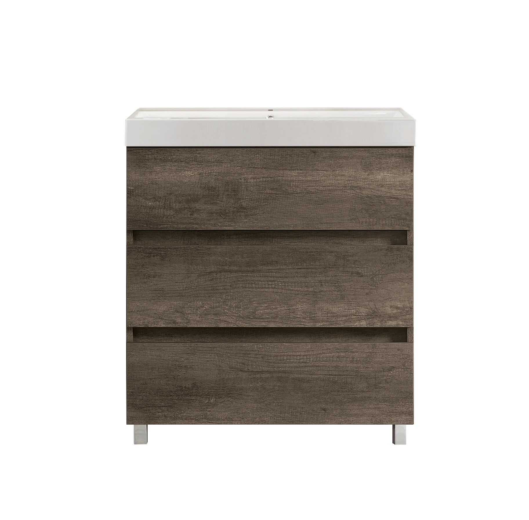Mobile bagno da terra con lavabo L 80 x H 89 x P 46 cm rovere scuro 3 cassetti per vasca centrale Kora - 2