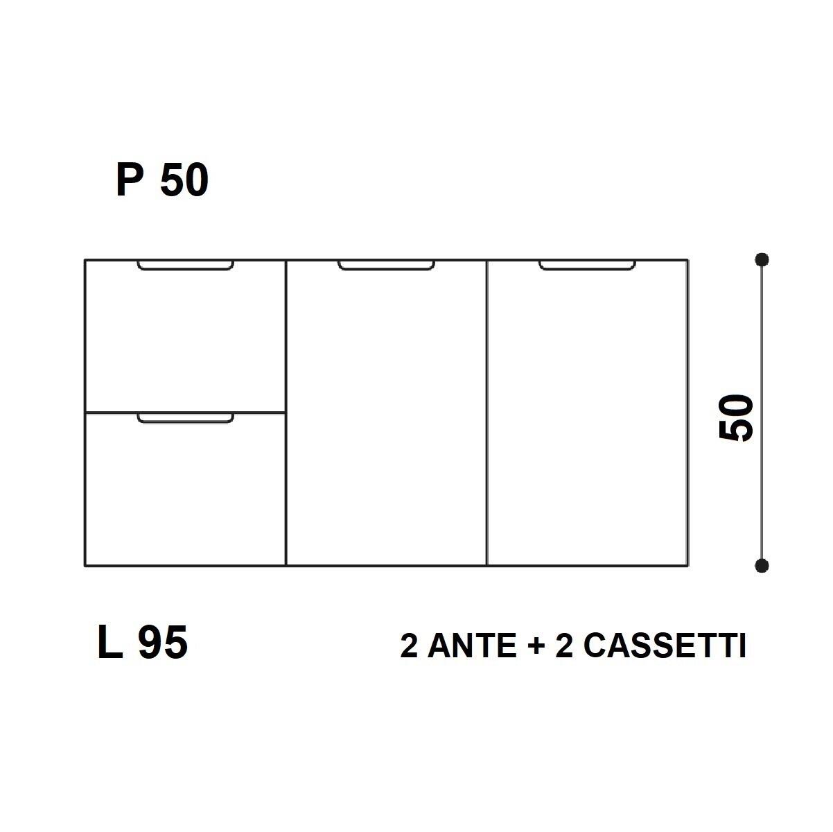 Mobile da bagno sospeso sotto lavabo L 95 x H 50 x P 50 cm bianco, 2 cassetti, 2 ante Gola - 3