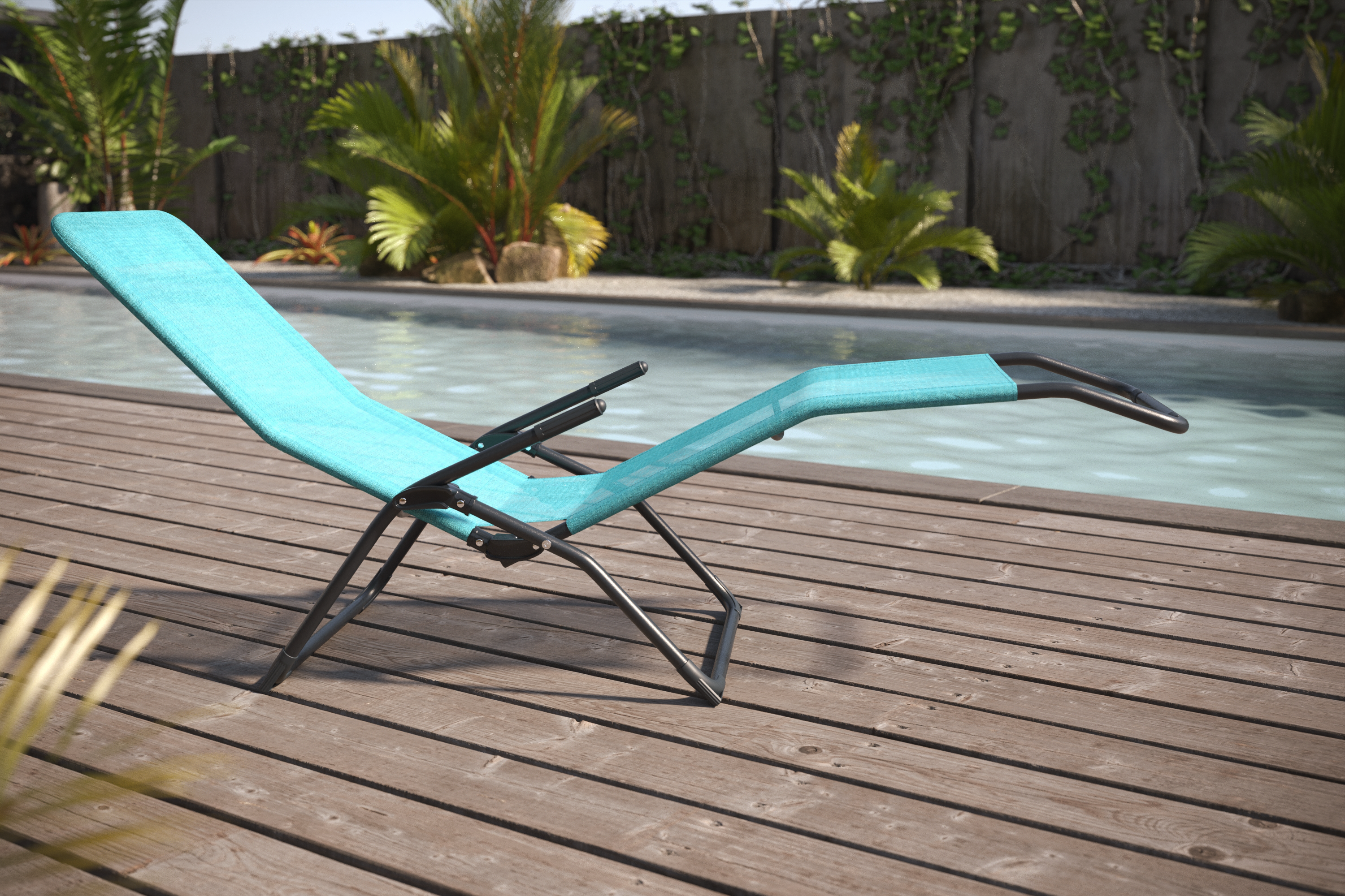 Bain de soleil FIESTA pliable en métal coloris bleu Miami - 2 positions - 2