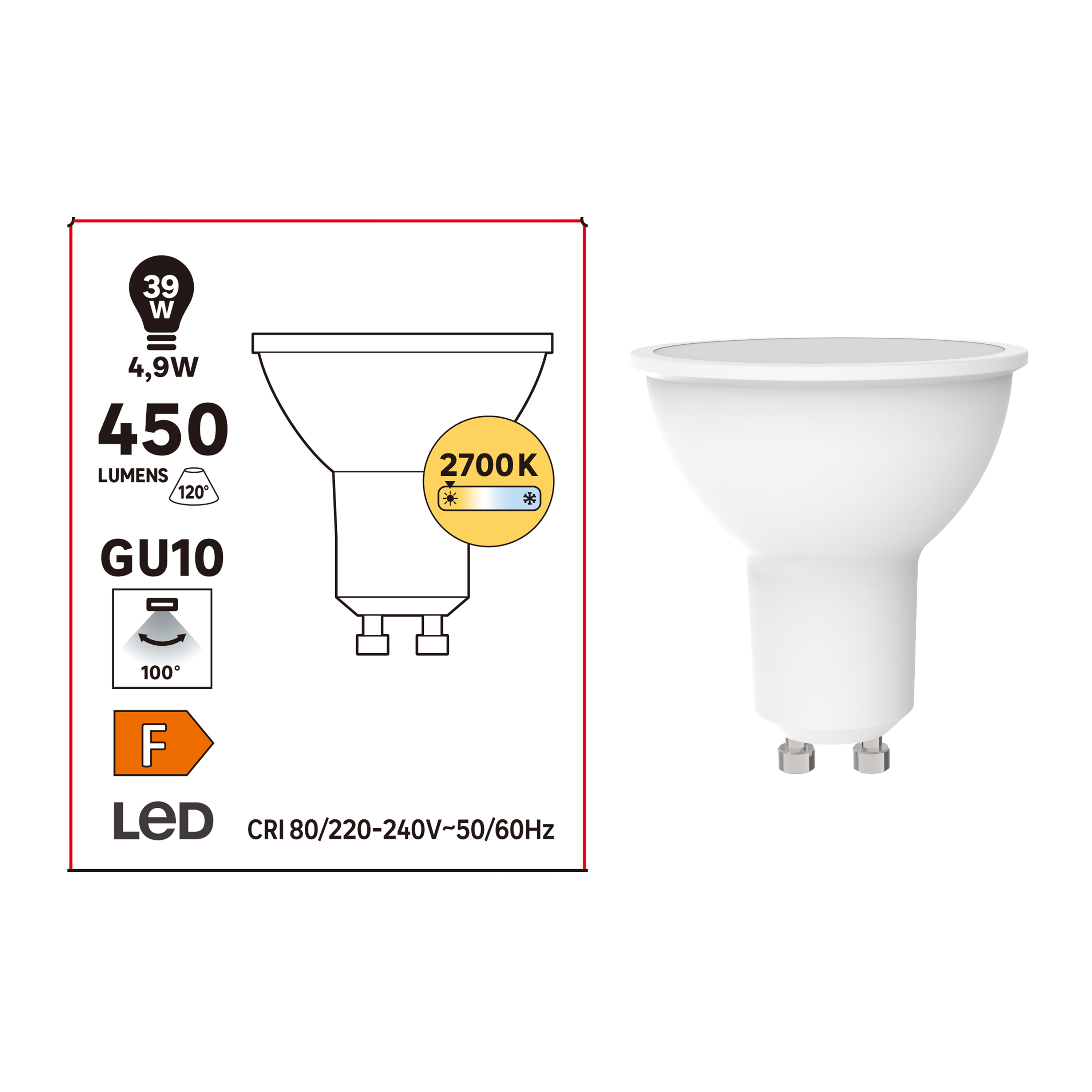 Żarówka LED GU10 4,9 W 450 lm Ciepła biel - 4