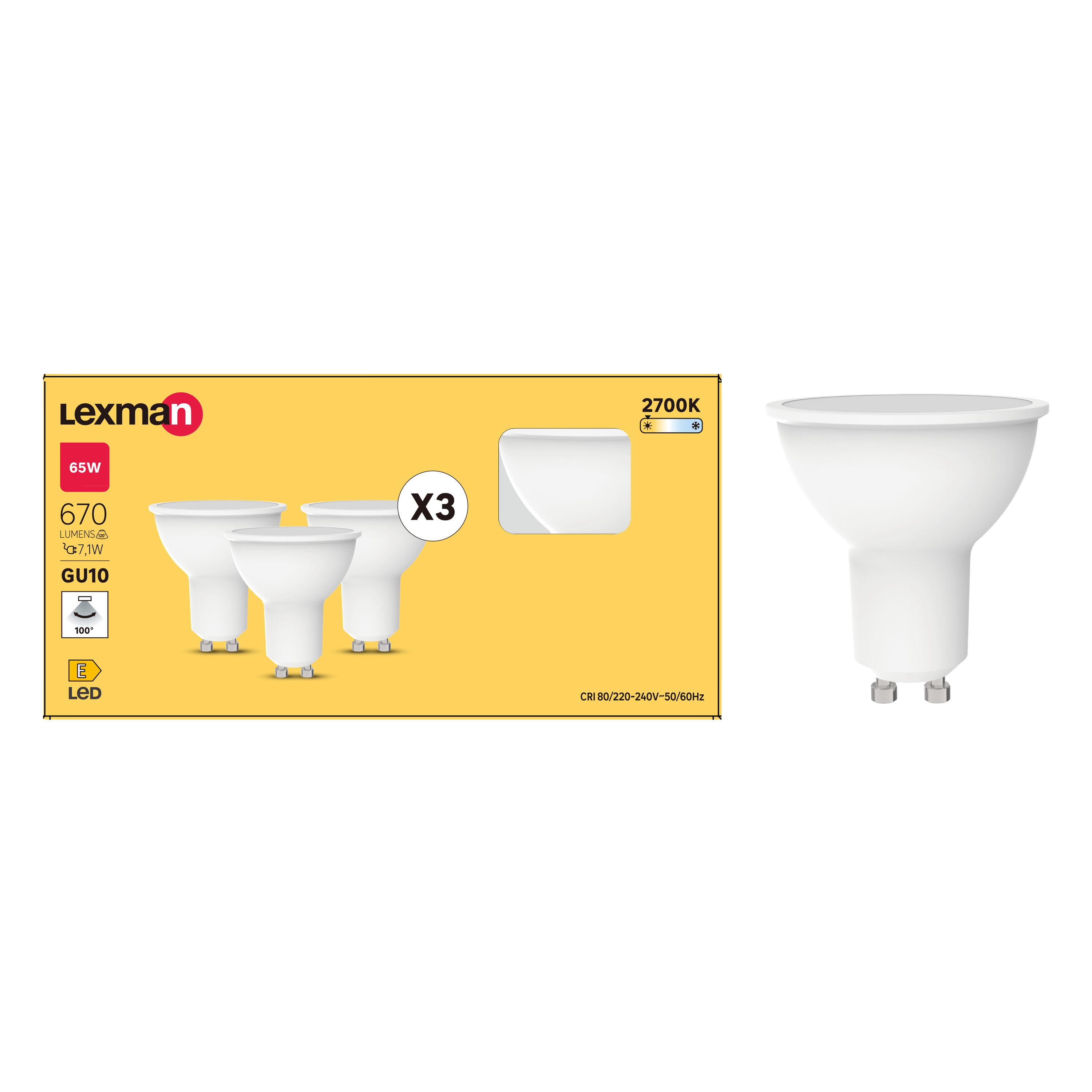 Żarówka LED GU10 3 szt. 8 W 670 lm Ciepła biel Lexman - 4