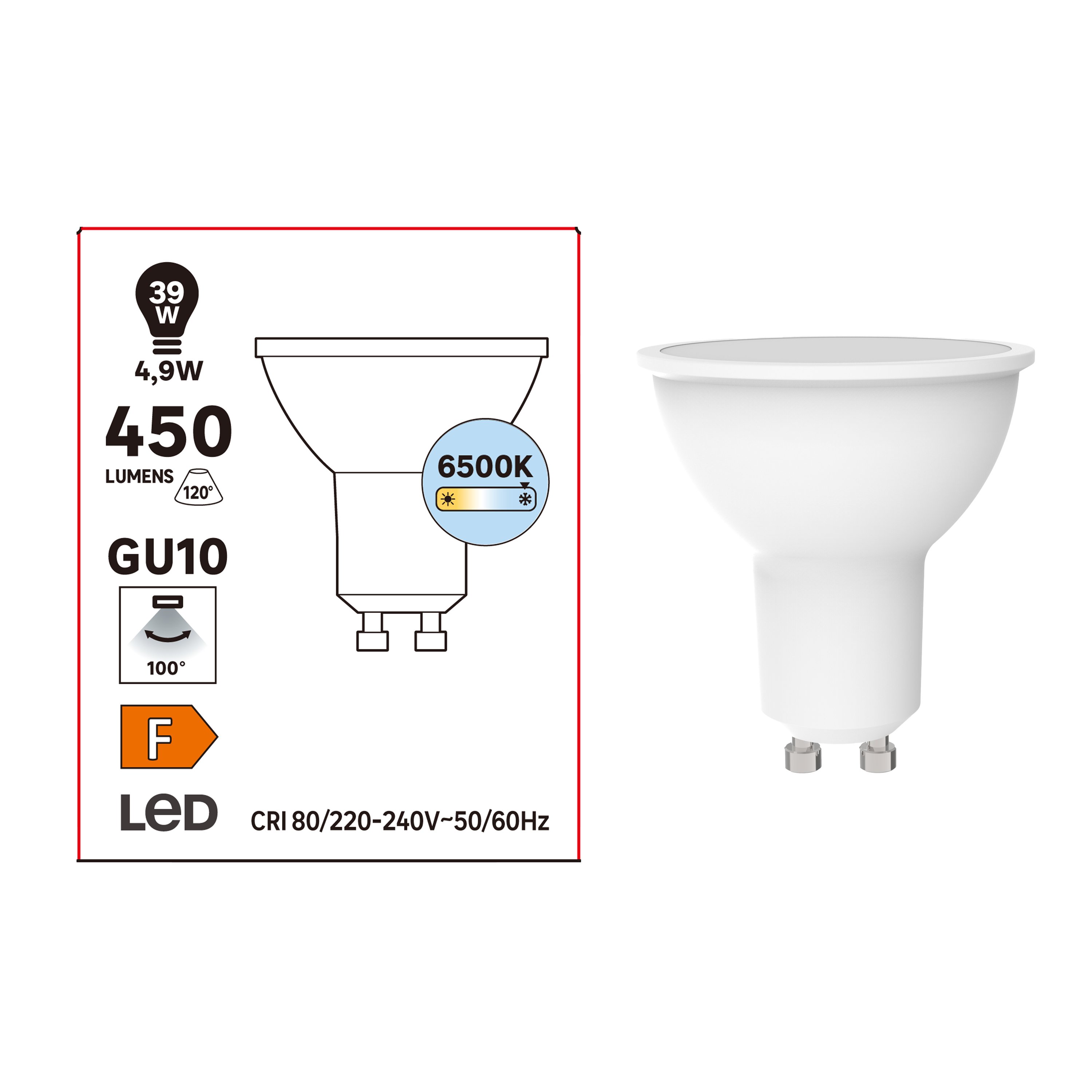 Żarówka LED GU10 4,9 W 450 lm Zimna biel - 4
