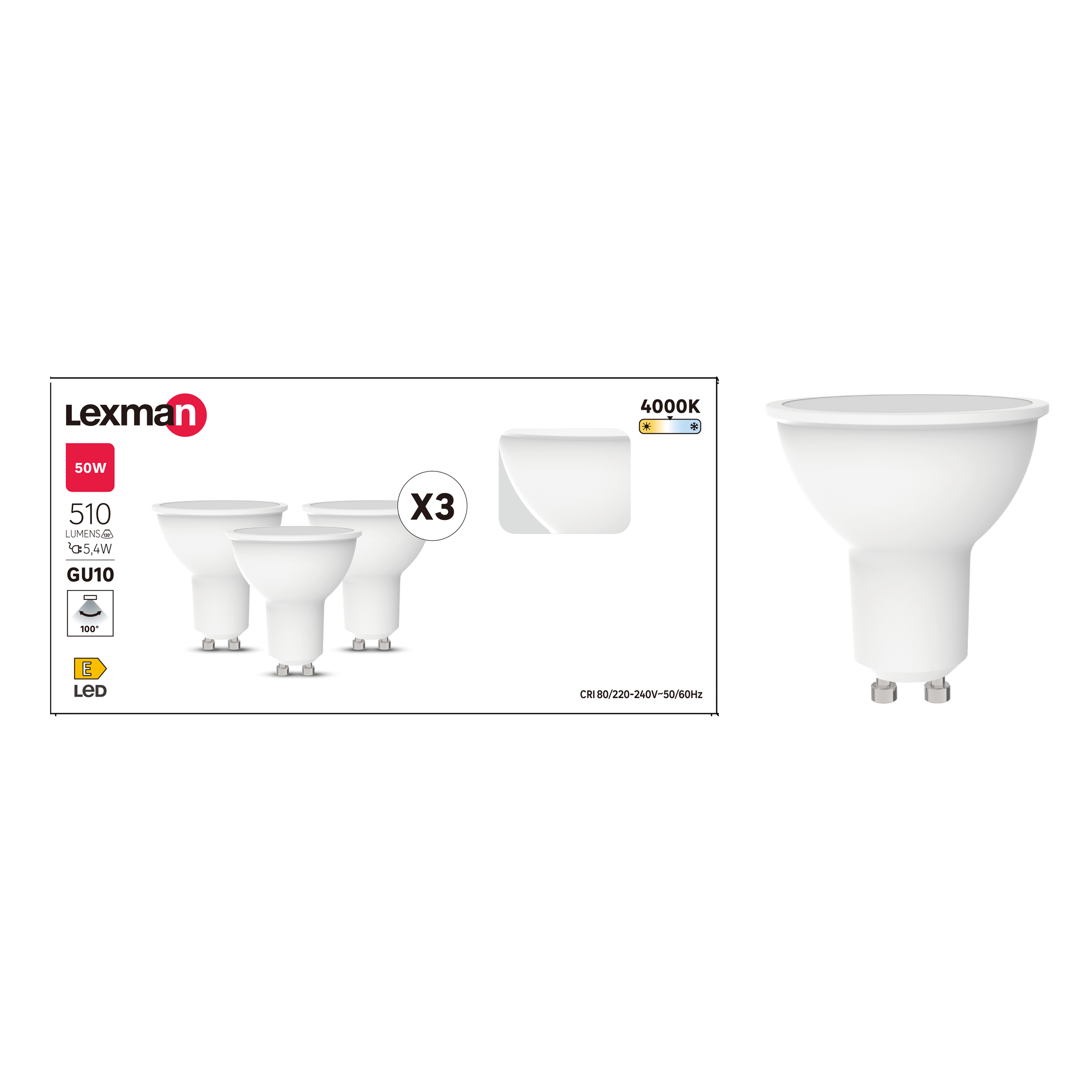 Żarówka LED GU10 3 szt. 5,4 W 510 lm Neutralna biel Lexman - 4