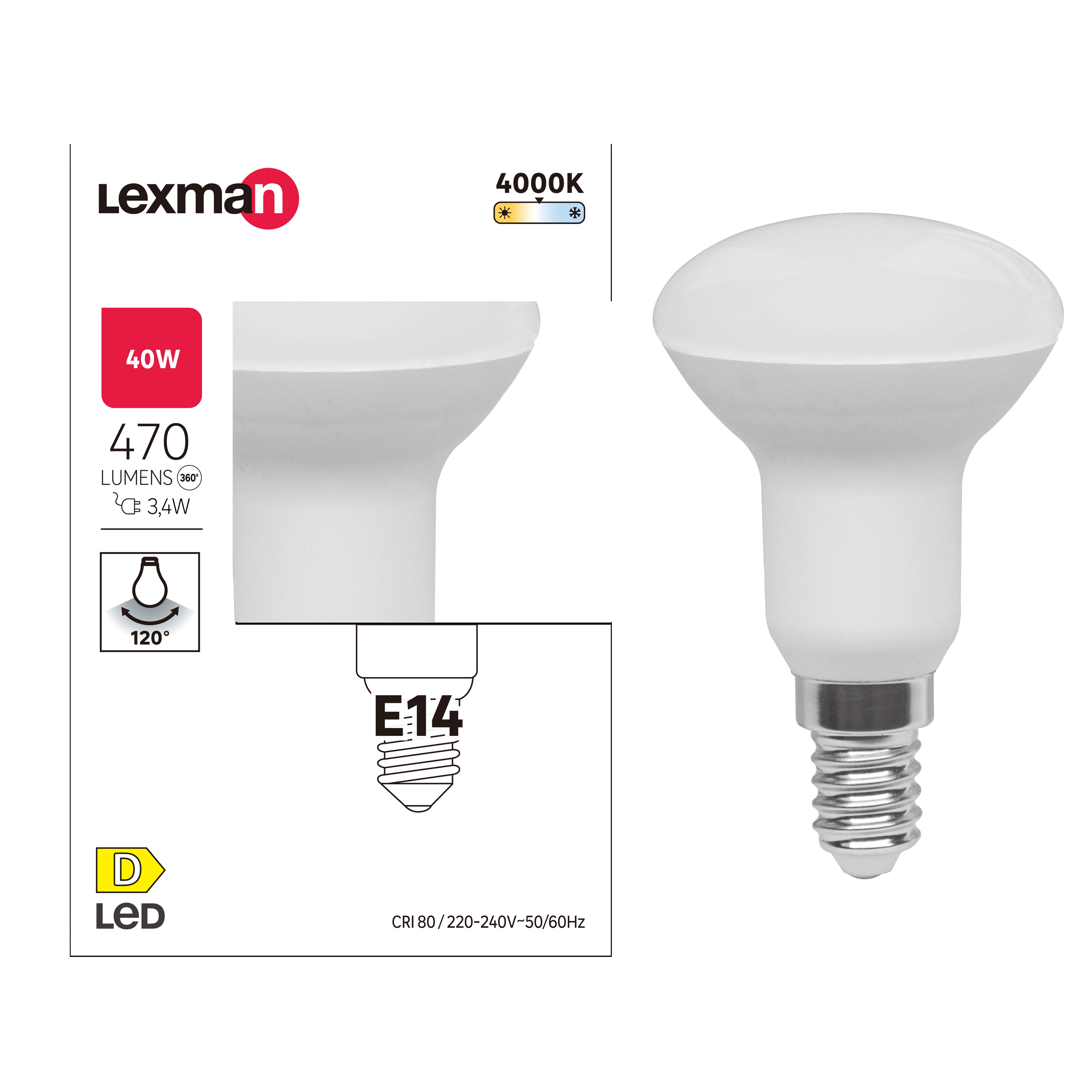 Żarówka LED E14 3,4 W 470 lm Neutralna biel Lexman