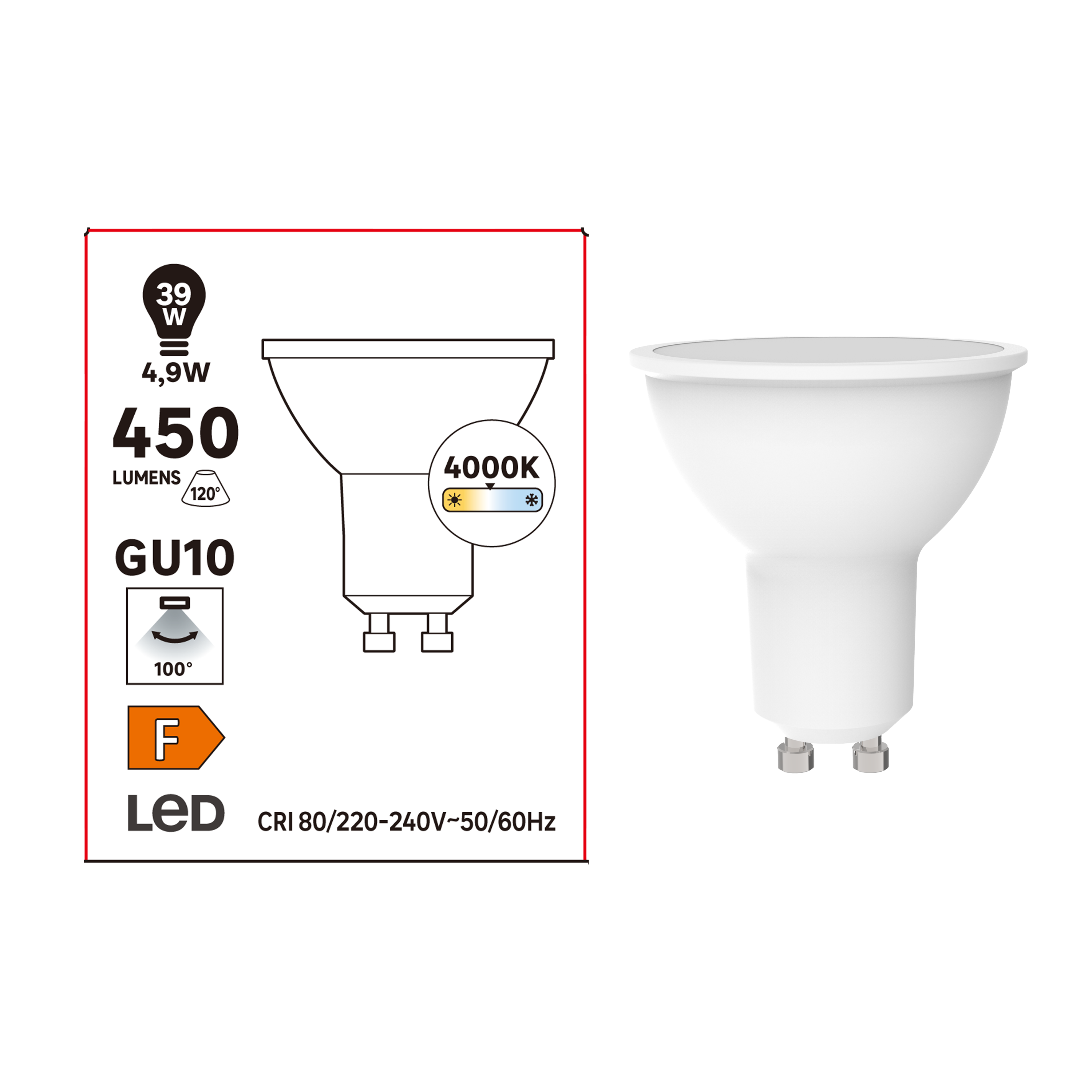 Żarówka LED GU10 4,9 W 450 lm Neutralna biel - 3