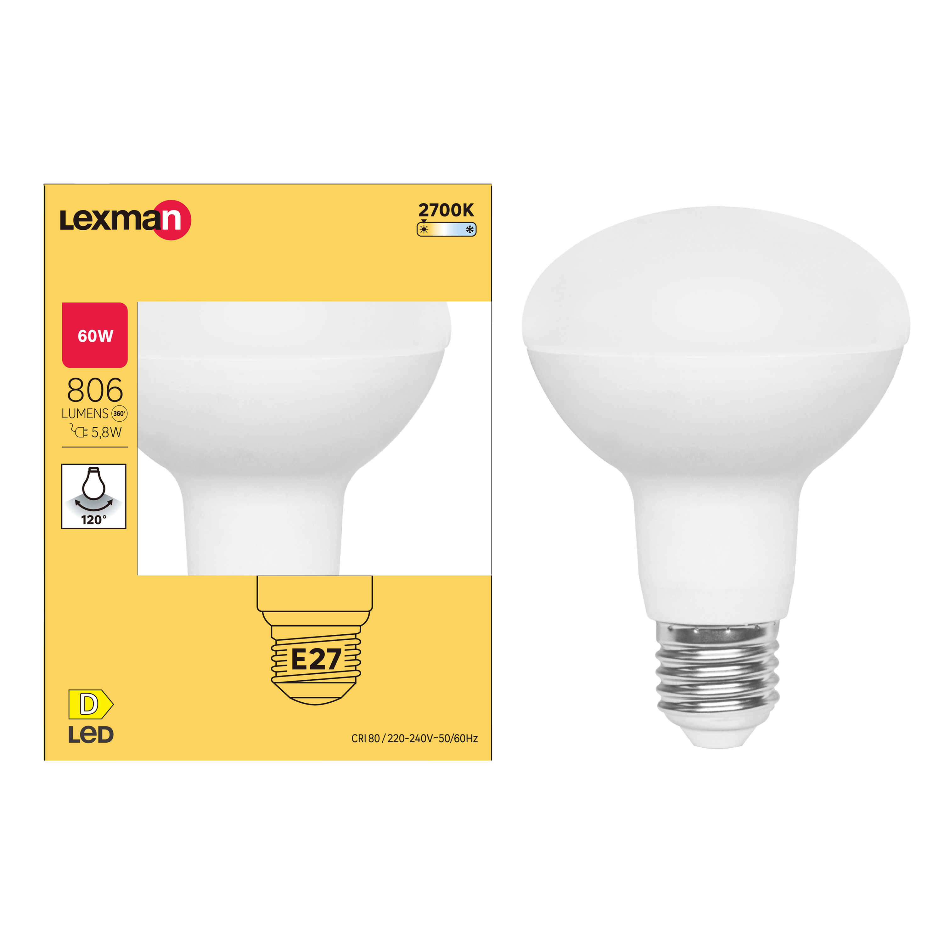 Bombilla led e27 806 lm blanco cálido mate lexman